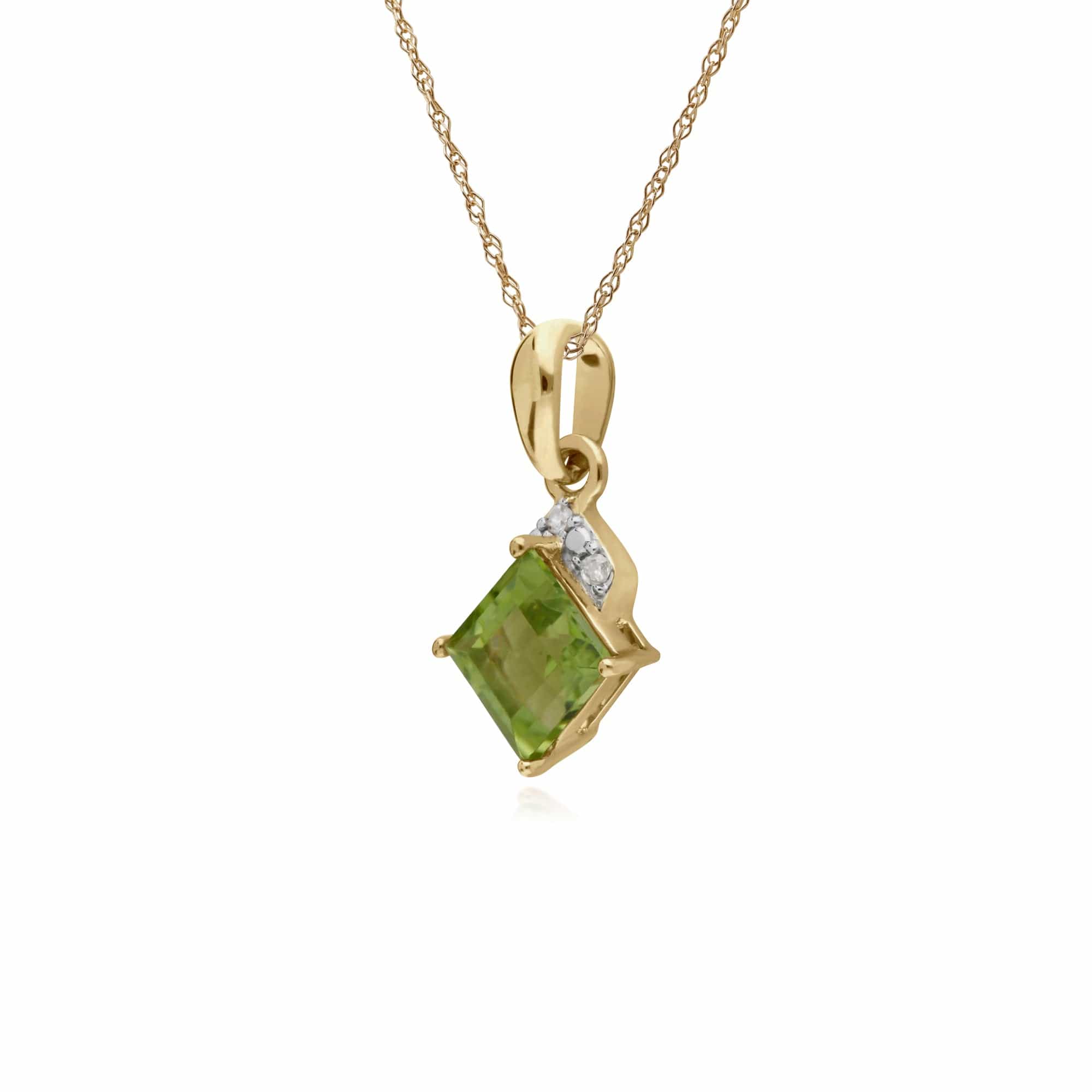 Classic Square Peridot & Diamond Pendant in 9ct Yellow Gold - Gemondo