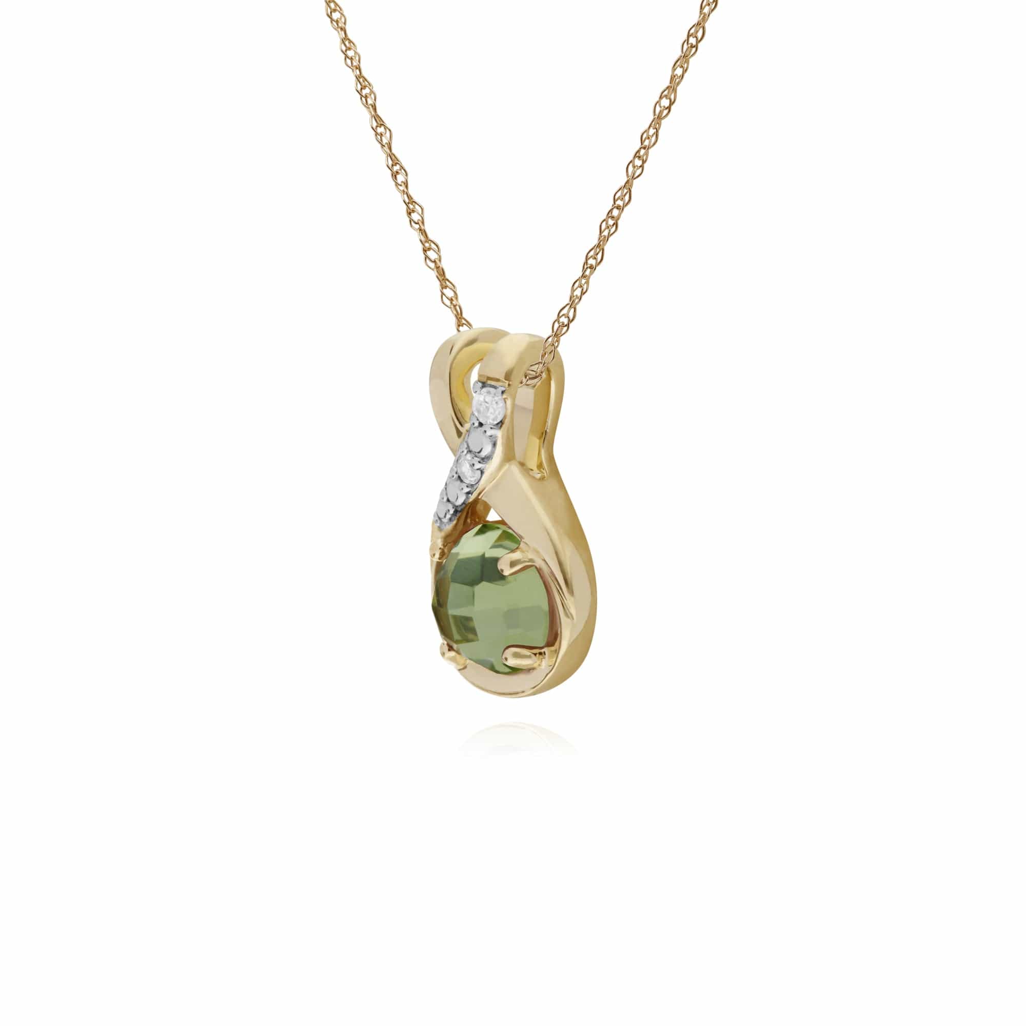 135P1897049 Classic Round Peridot Checkerboard & Diamond Bale Pendant in 9ct Yellow Gold 2