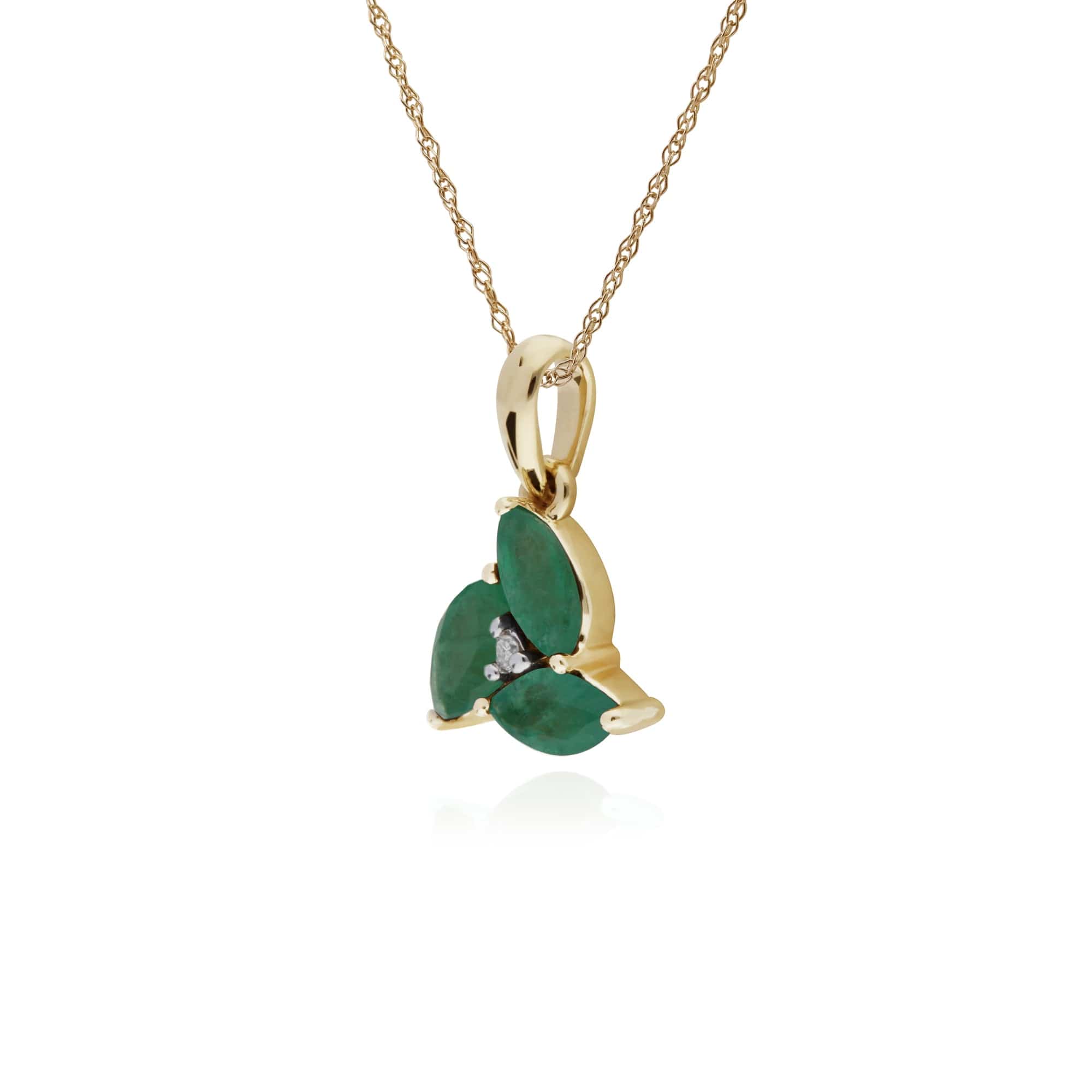 Floral Marquise Emerald & Diamond Cluster Pendant in 9ct Yellow Gold - Gemondo