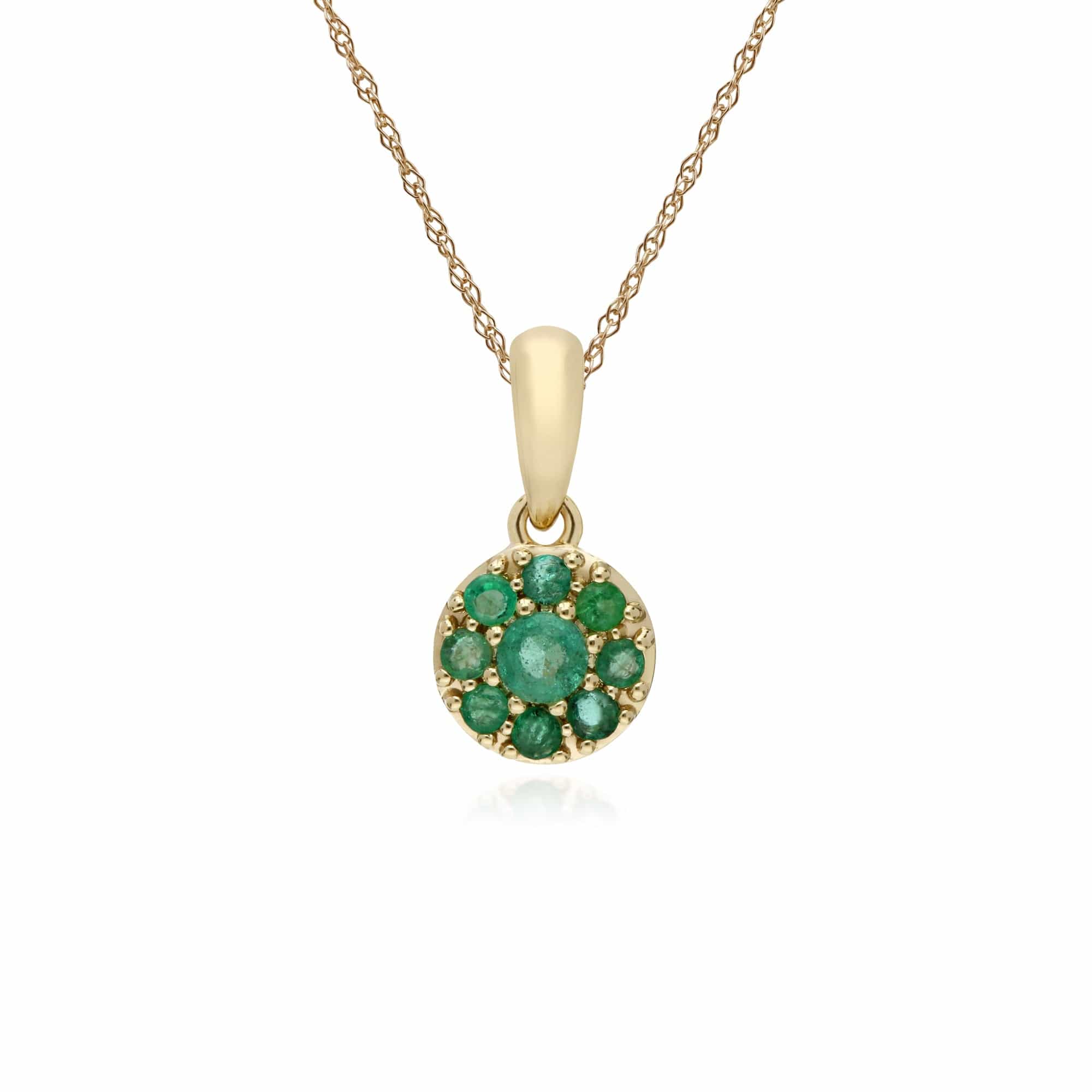 135P1910039 Cluster Round Emerald Classic Pendant and Chain in 9ct Yellow Gold 1