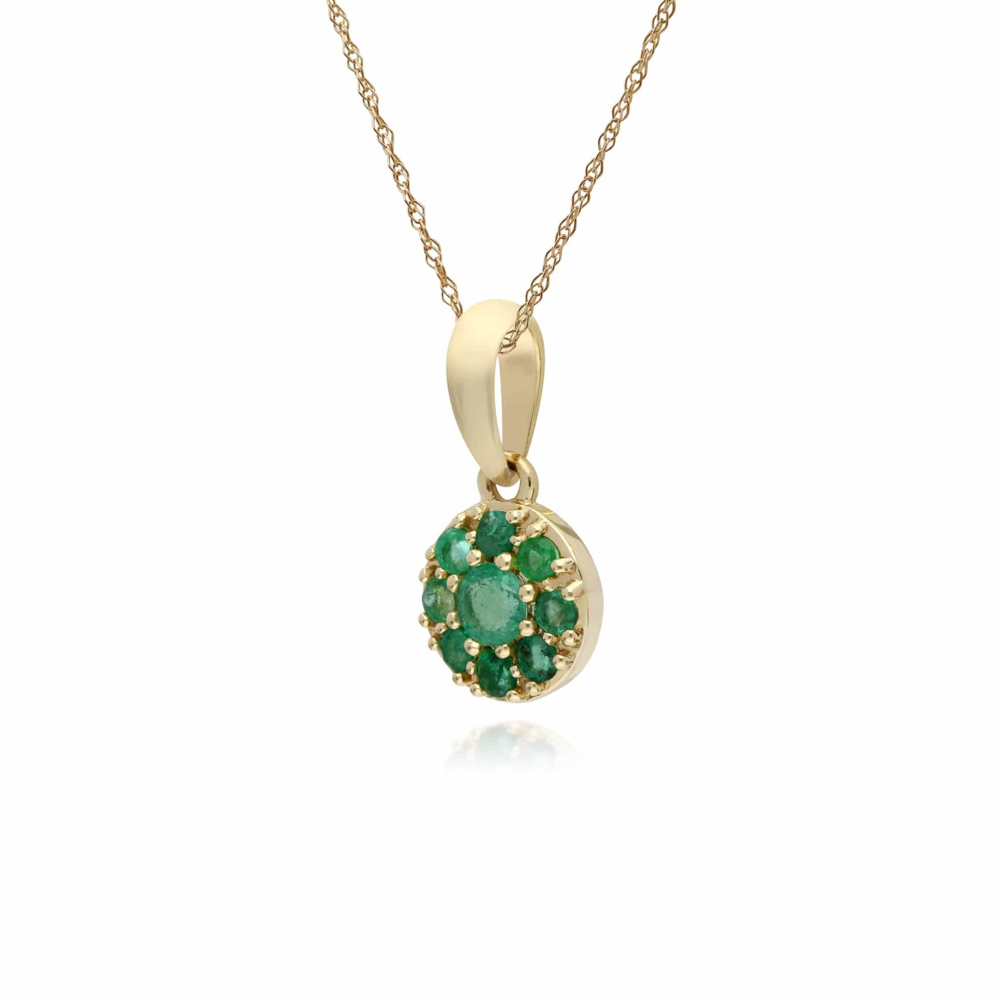 135P1910039 Cluster Round Emerald Classic Pendant and Chain in 9ct Yellow Gold 2