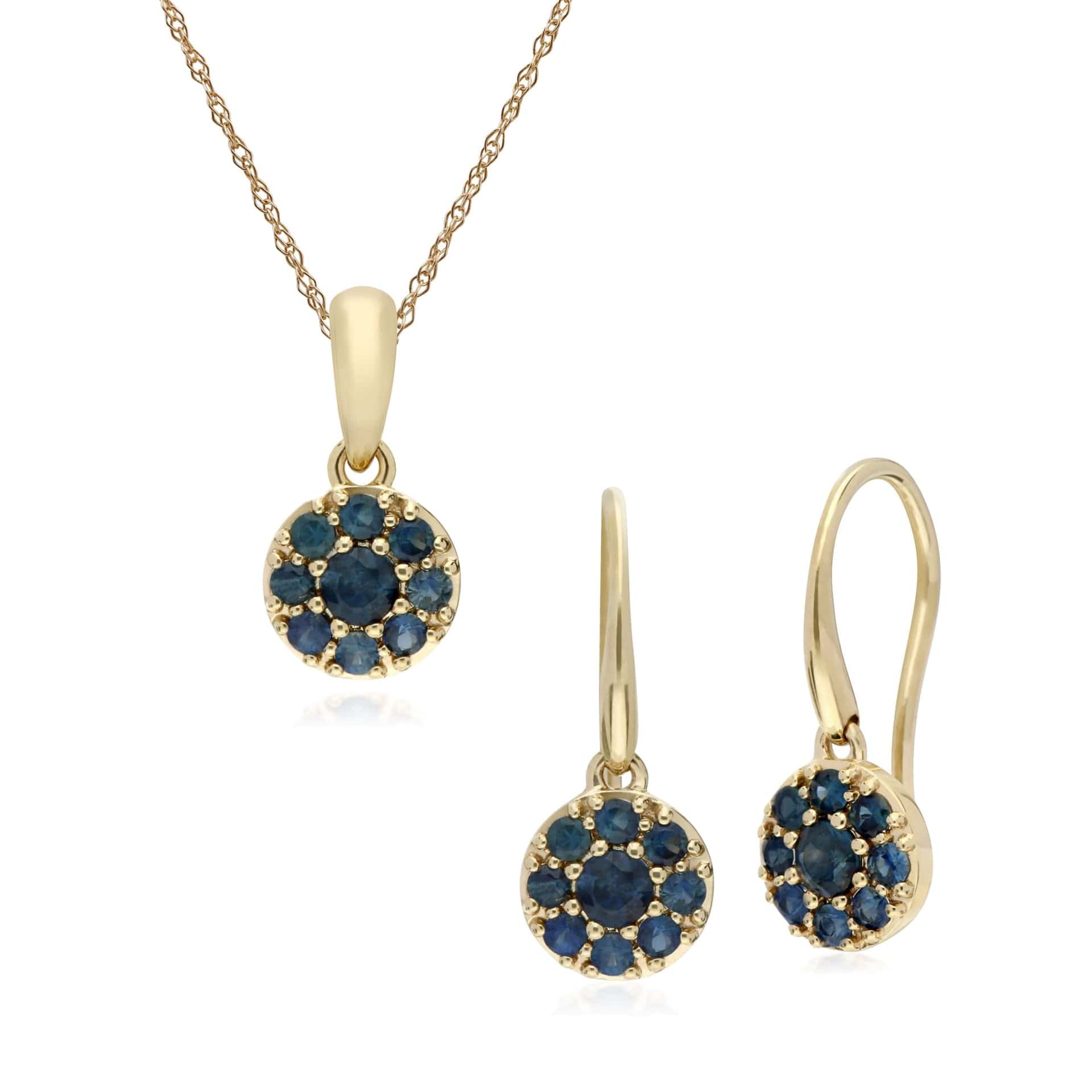 Classic Sapphire Cluster Drop Earrings & Pendant Set Image 1