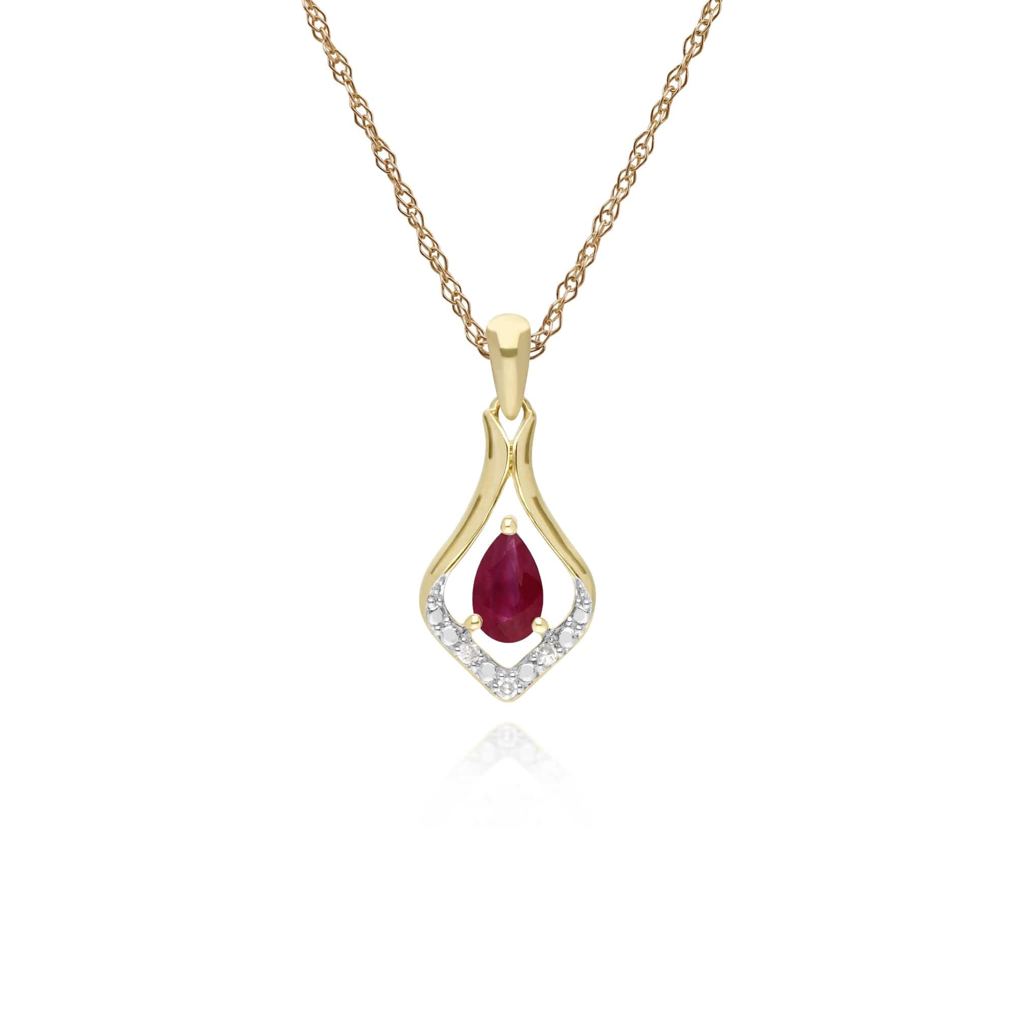 135E1577019-135P1915019 Classic Ruby & Diamond Leaf Drop Earrings & Pendant Set in 9ct Yellow Gold 3