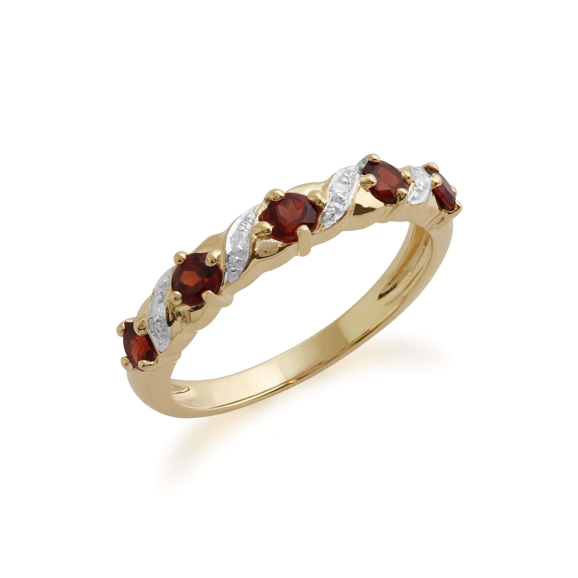 135R0189129 Classic Round Garnet & Diamond Half Eternity Ring in 9ct Yellow Gold 2