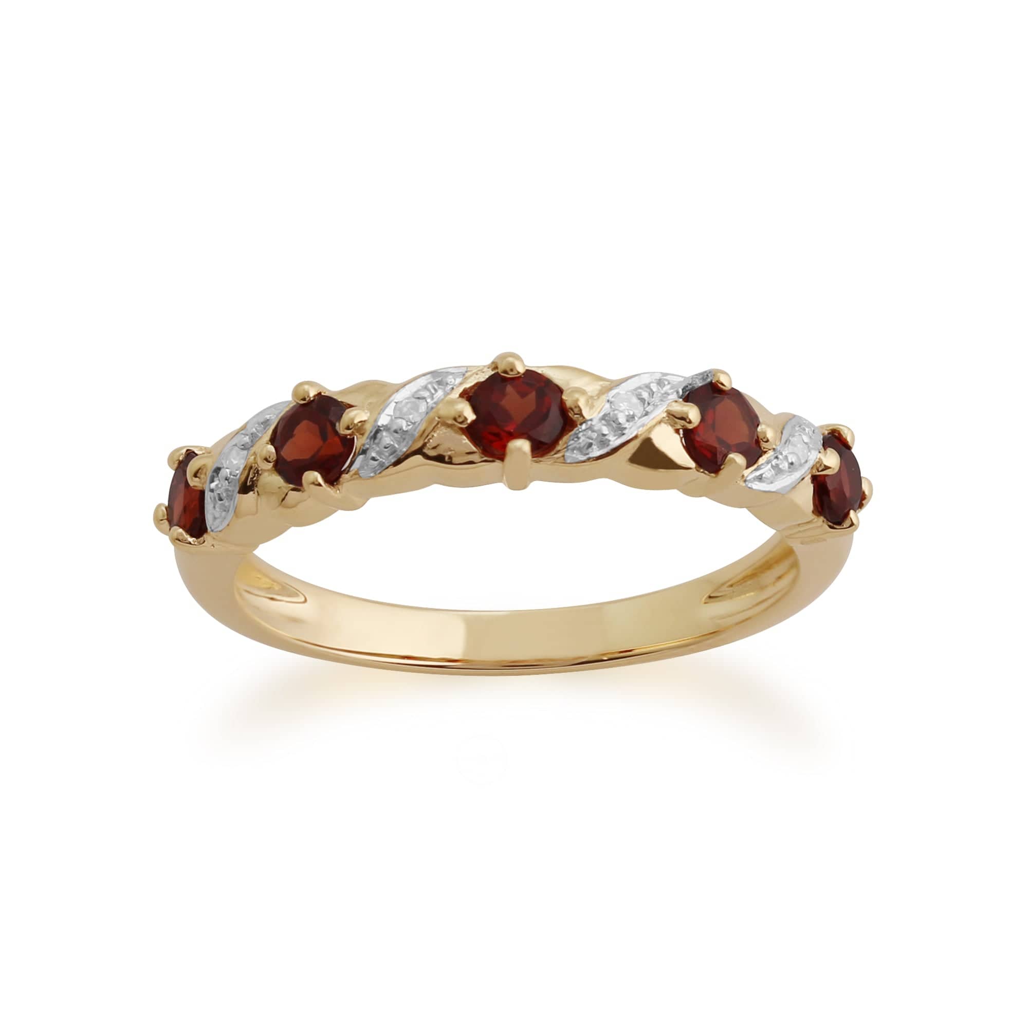 Classic Round Garnet & Diamond Half Eternity Ring in 9ct Yellow Gold