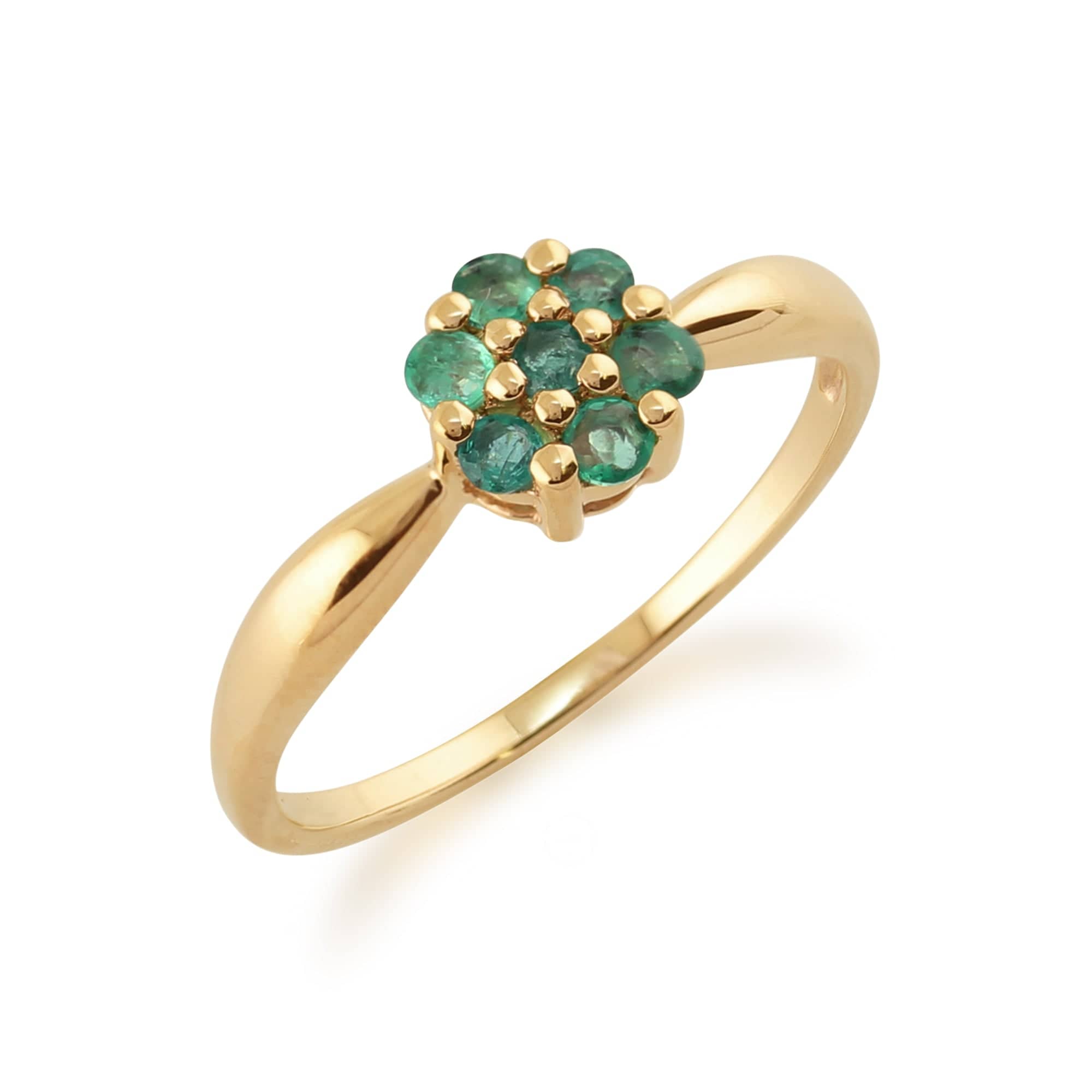 9623 Floral Round Emerald Cluster Ring in 9ct Yellow Gold 2