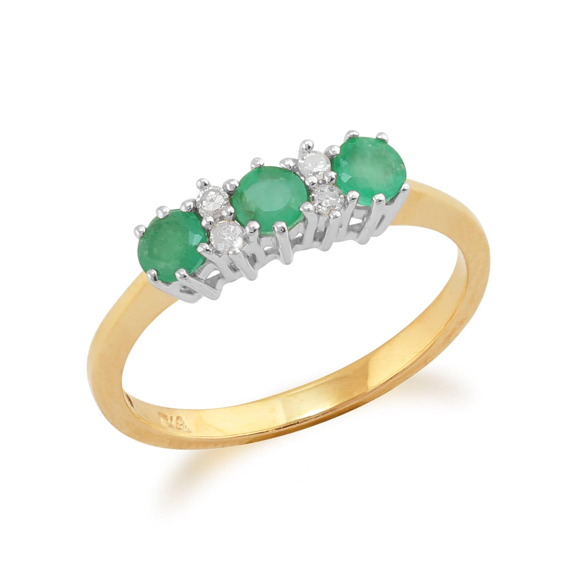 9ct Yellow Gold 0.44ct Emerald & Diamond Classic Three Stone Ring Image 2