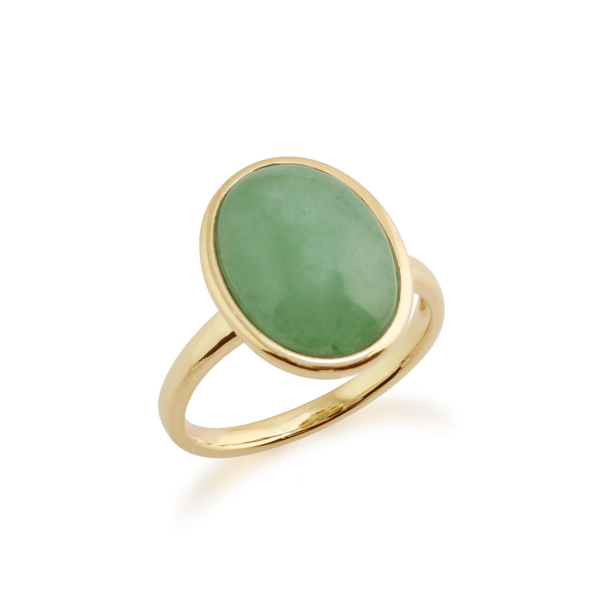 Classic Oval Dyed Green Jade Bezel Pendant & Cocktail Ring Set in 9ct Yellow Gold - Gemondo