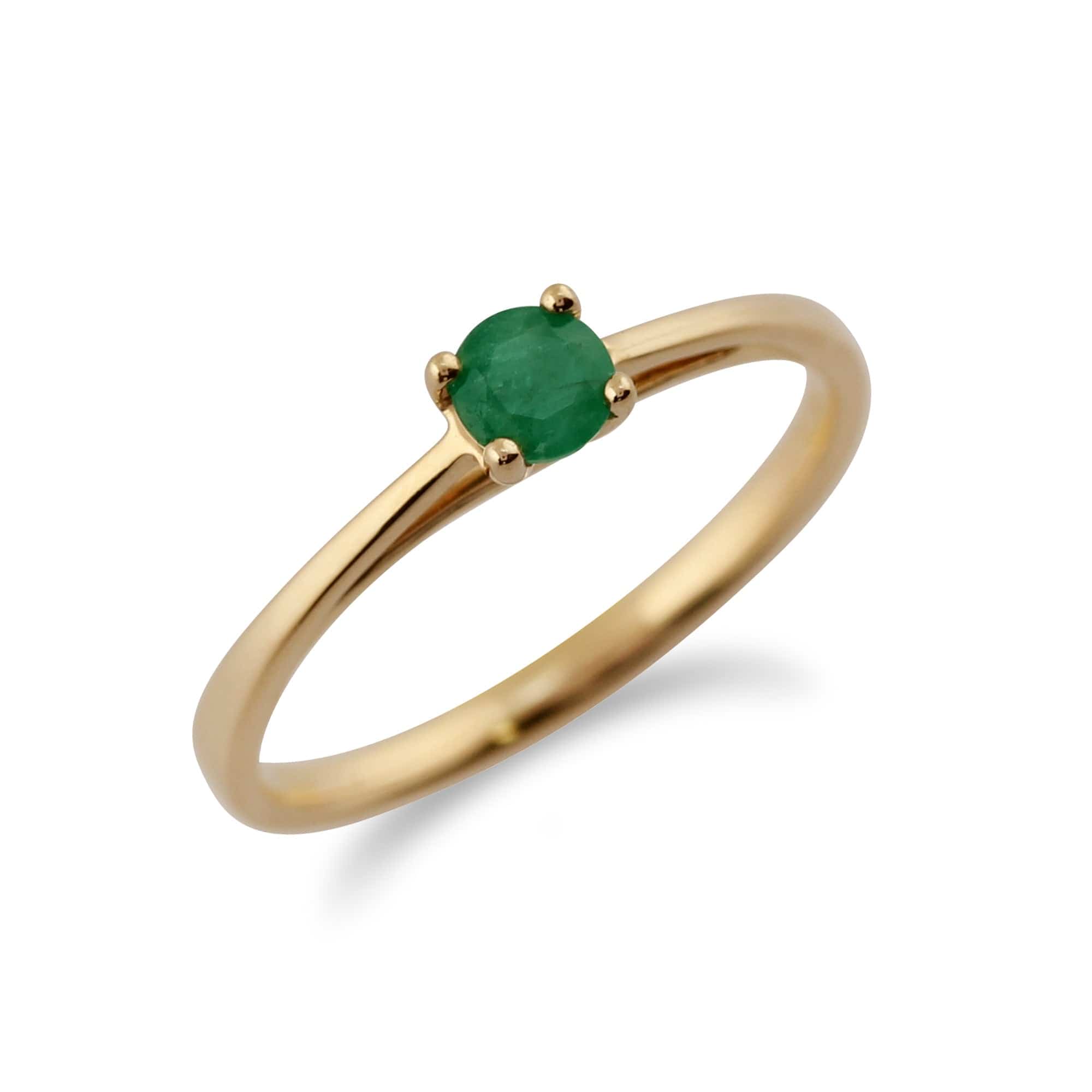 Classic Round Solitaire Emerald Ring in 9ct Yellow Gold  - Gemondo