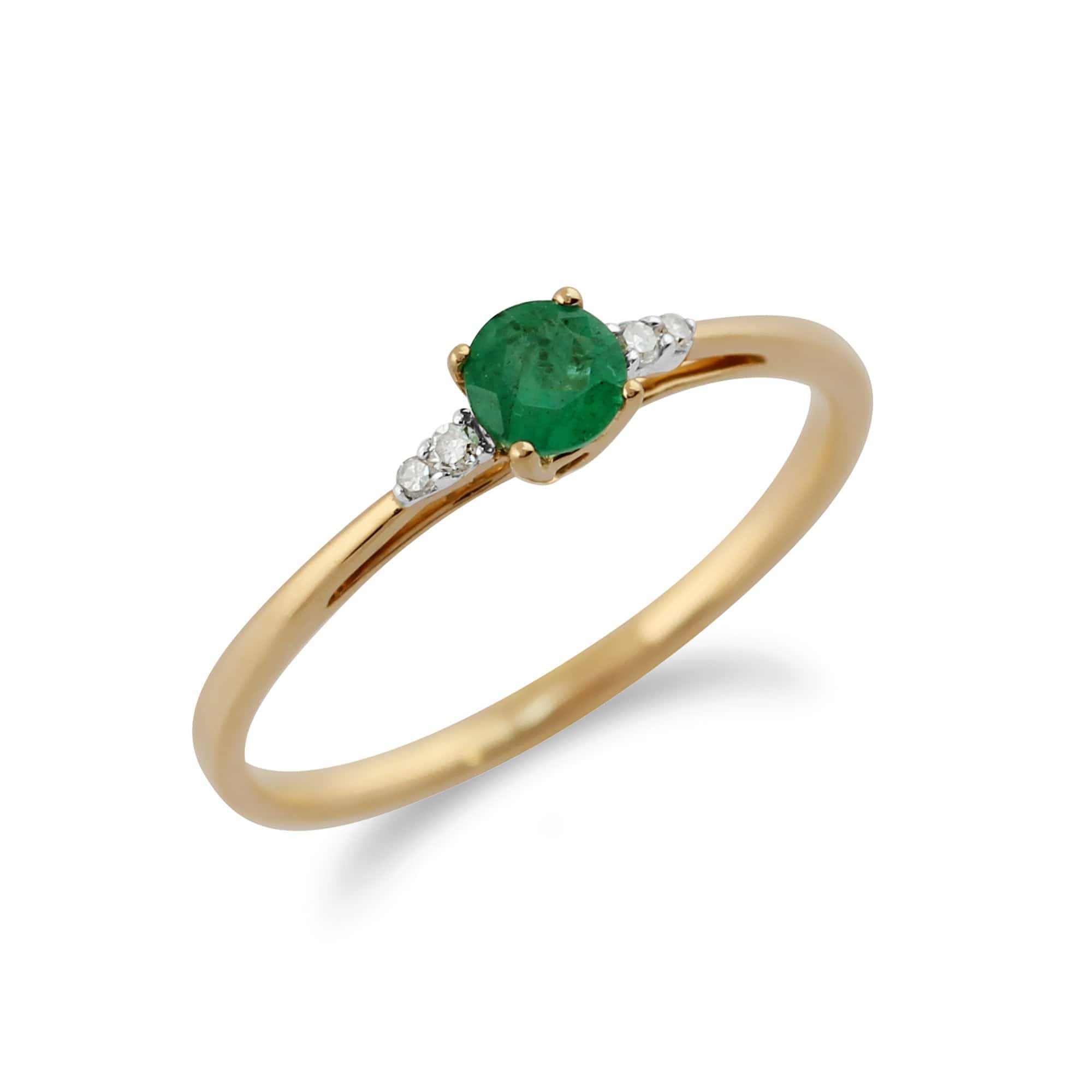 Classic Round Emerald & Diamond Ring in 9ct Yellow Gold - Gemondo