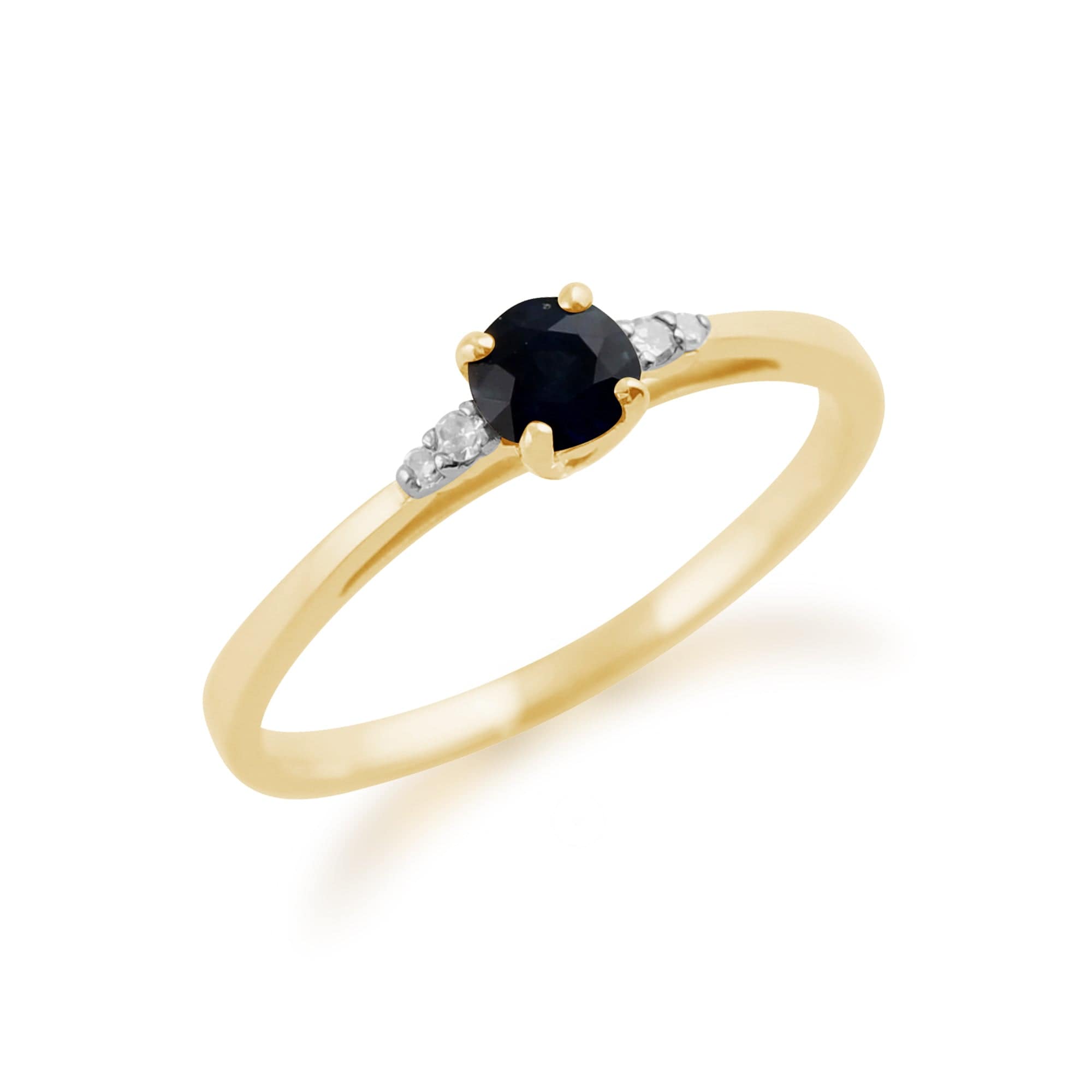 Classic Round Sapphire & Diamond Ring in 9ct Yellow Gold - Gemondo
