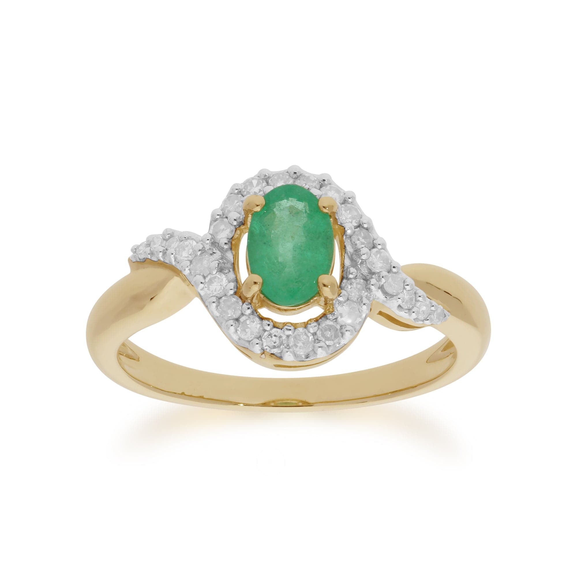 Classic Oval Emerald & Diamond Ring in 9ct Yellow Gold  - Gemondo