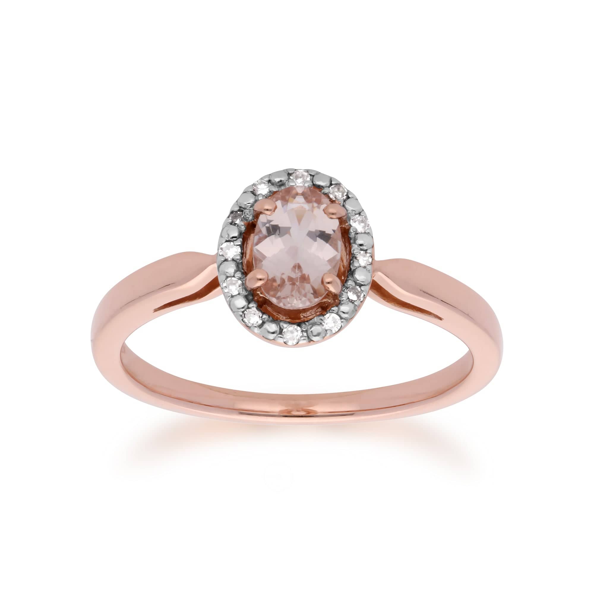 135P1745019-135R1589019 Classic Oval Morganite & Diamond Halo Pendant & Halo Ring in 9ct Rose Gold 3