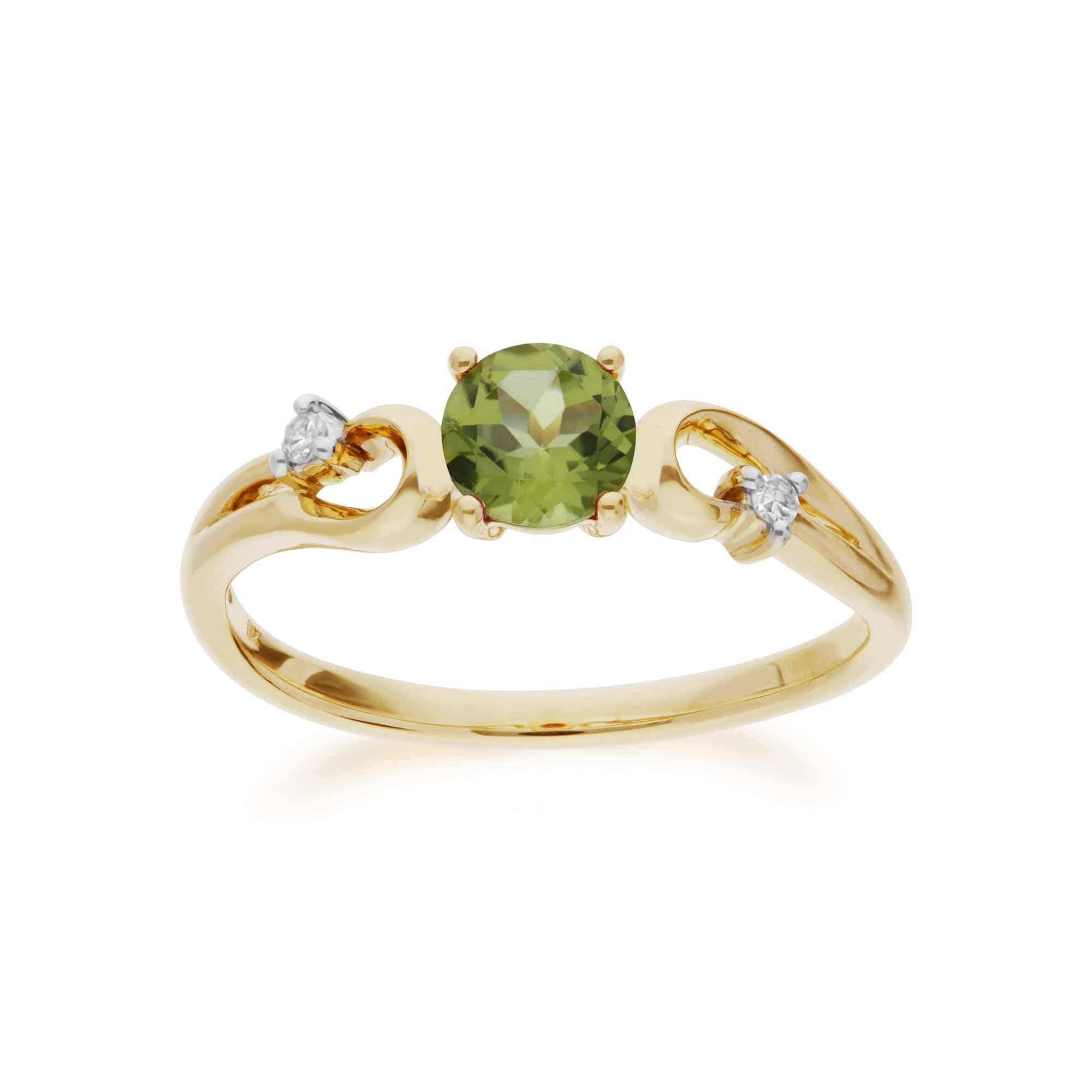 Classic Round Peridot & Diamond Ring in 9ct Yellow Gold - Gemondo