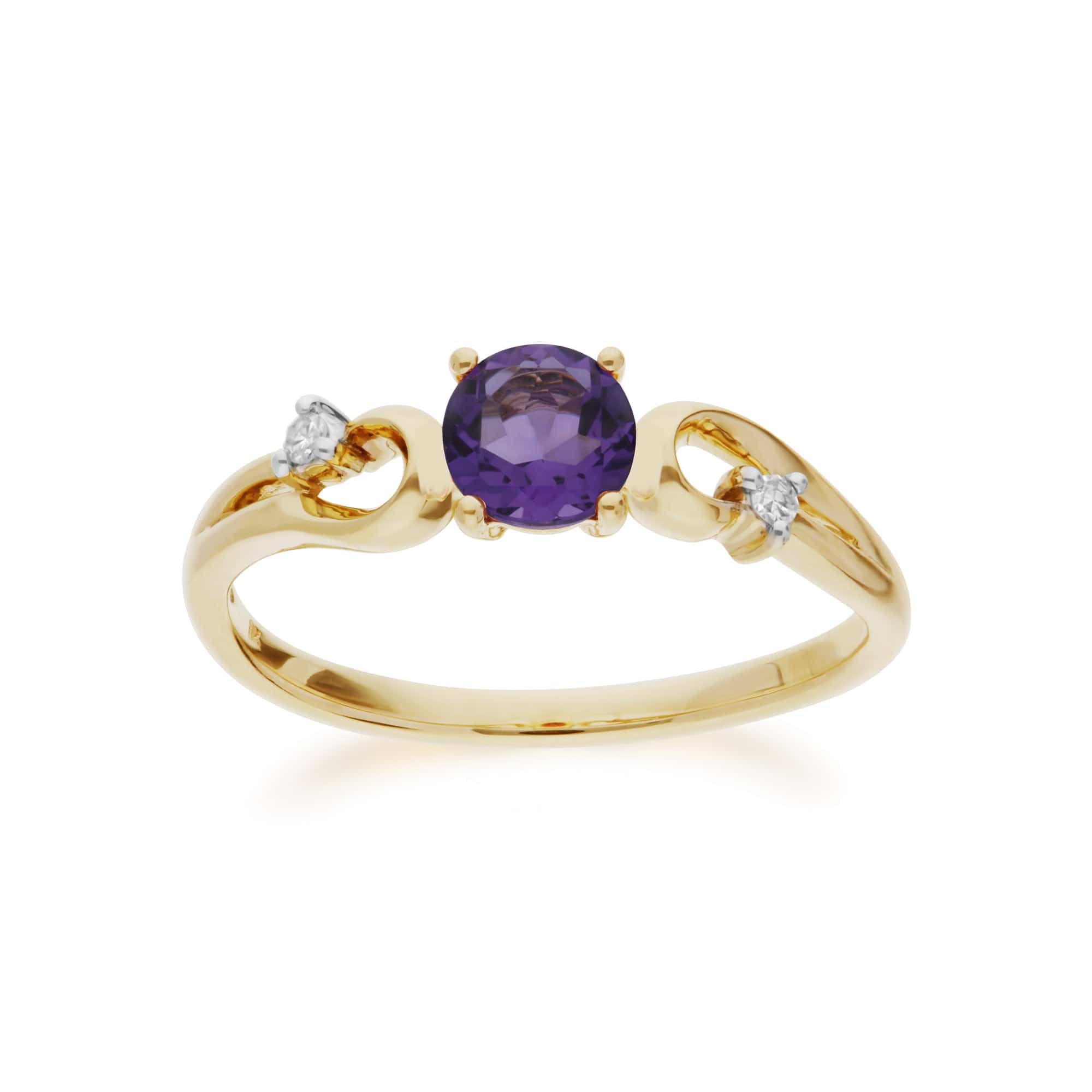 Classic Round Amethyst & Diamond Ring in 9ct Yellow Gold - Gemondo