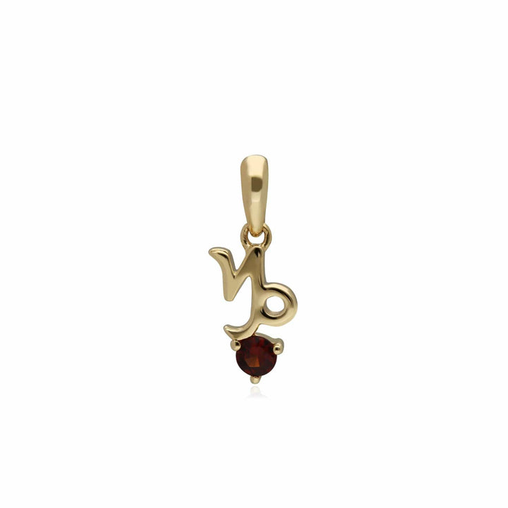 135P2004019nochain Garnet Capricorn Zodiac Charm in 9ct Yellow Gold 1