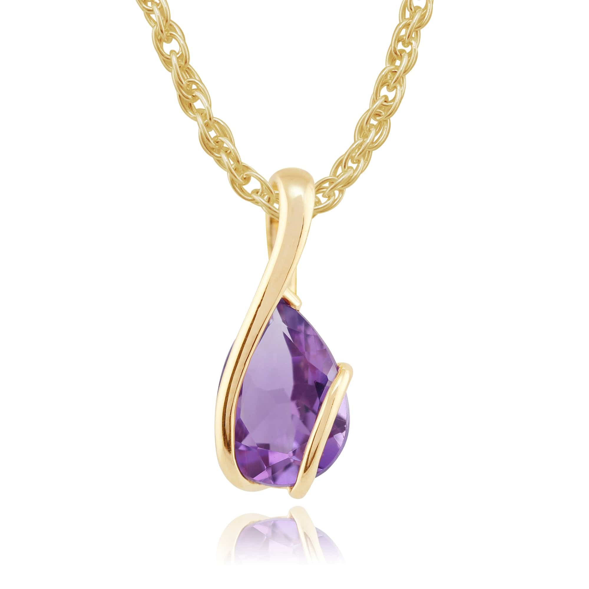 Classic Pear Amethyst Pendant in 9ct Yellow Gold - Gemondo