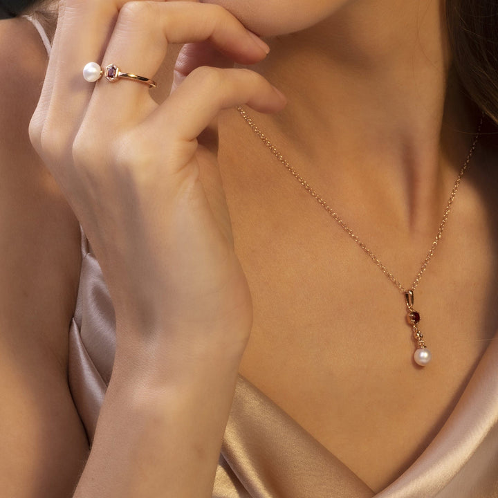 270P030307925 Modern Pearl, Garnet & Topaz Drop Pendant in Gold Plated Sterling Silver 2