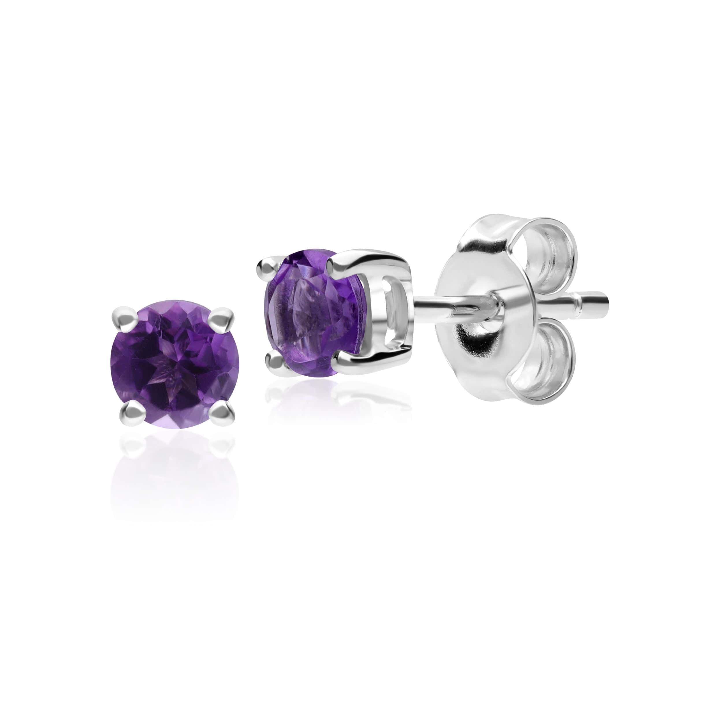 270E025102925 Classic Round Amethyst 6 Claw Set Stud Earrings in 925 Sterling Silver 1