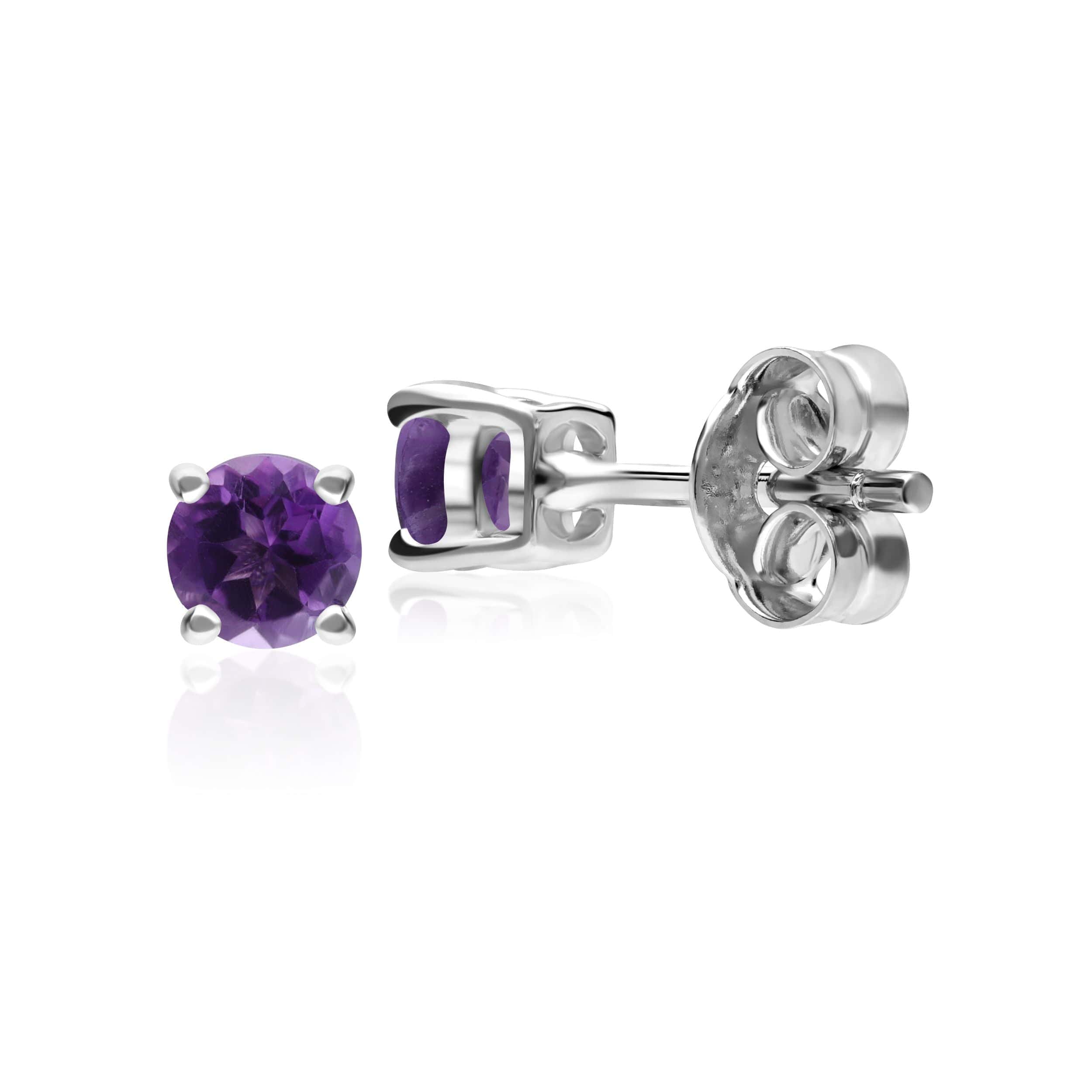 270E025102925 Classic Round Amethyst 6 Claw Set Stud Earrings in 925 Sterling Silver 2