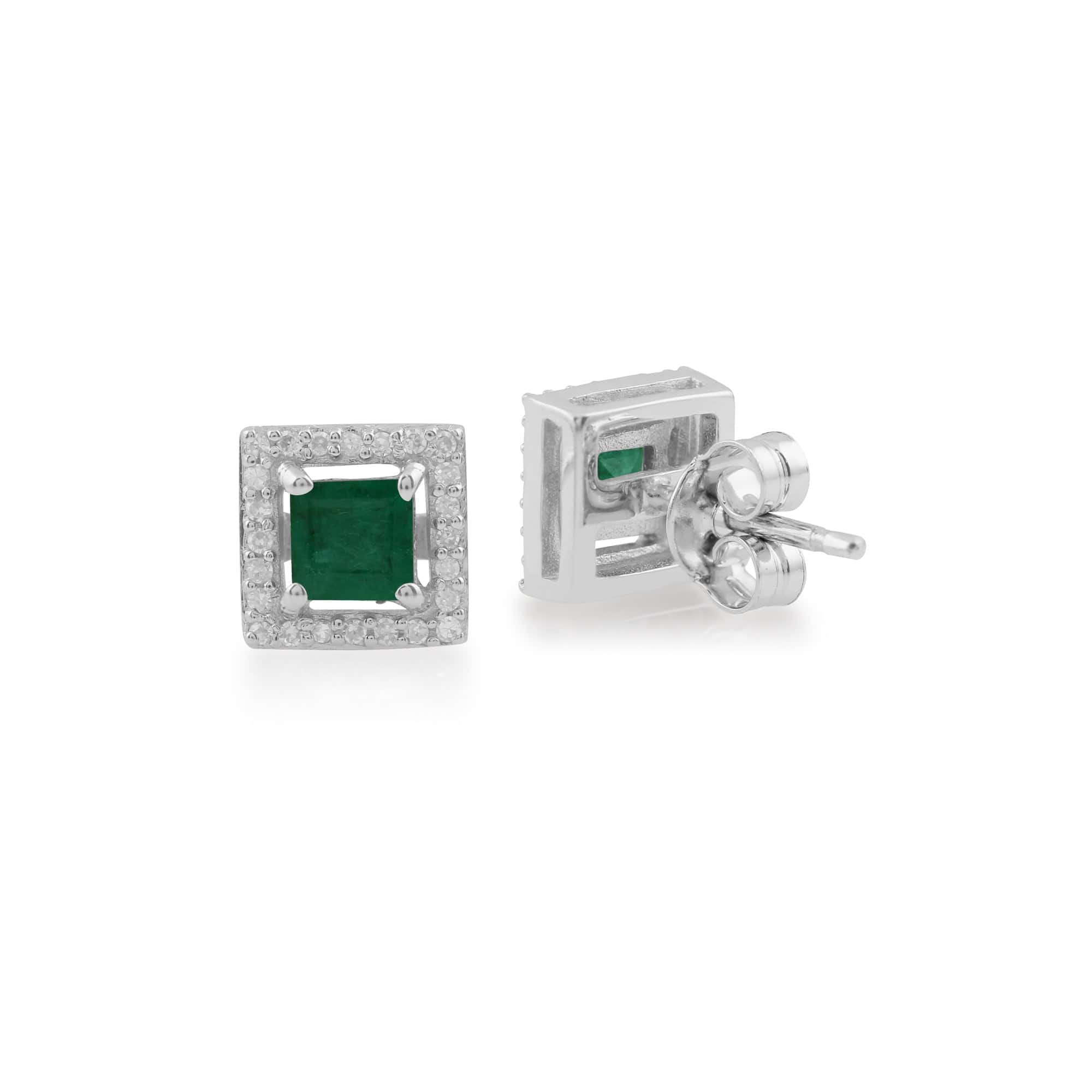 White Gold Emerald & Diamond Stud Earrings Image 2