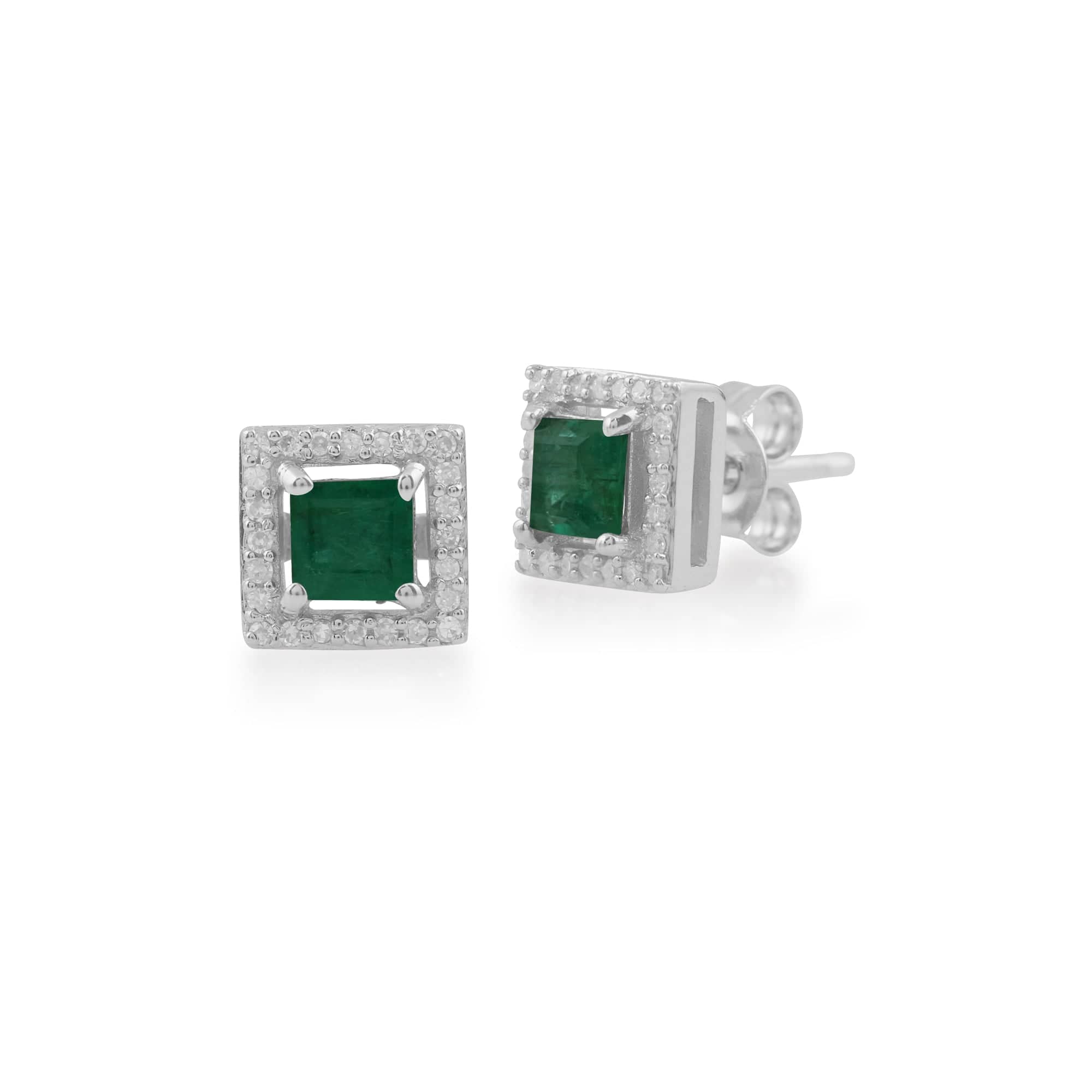 Gemondo Square Emerald & Diamond Cluster Luxe Stud Earrings In 9ct White Gold