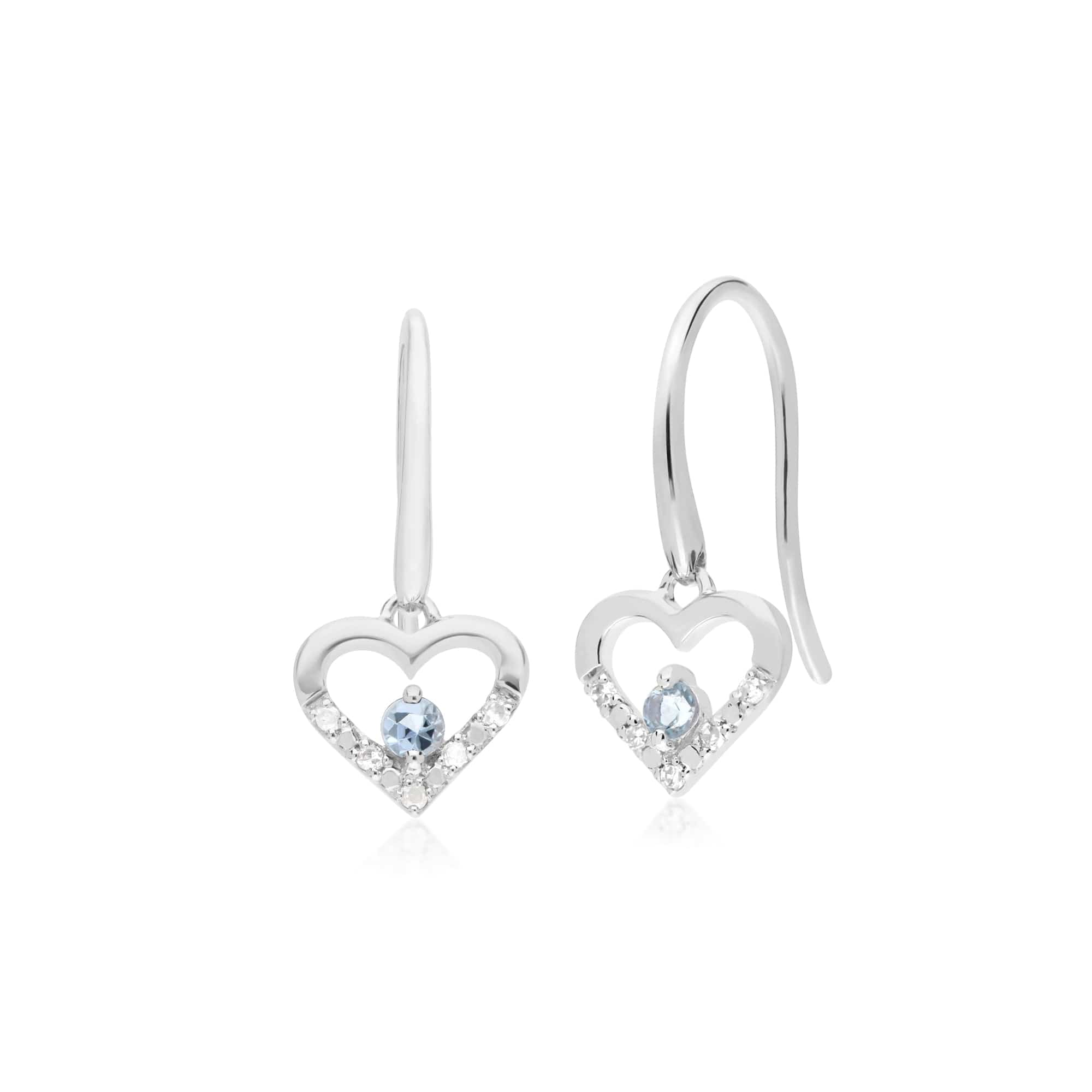 162E0258059-162P0219059 Classic Round Aquamarine & Diamond Heart Drop Earrings & Pendant Set in 9ct White Gold 2
