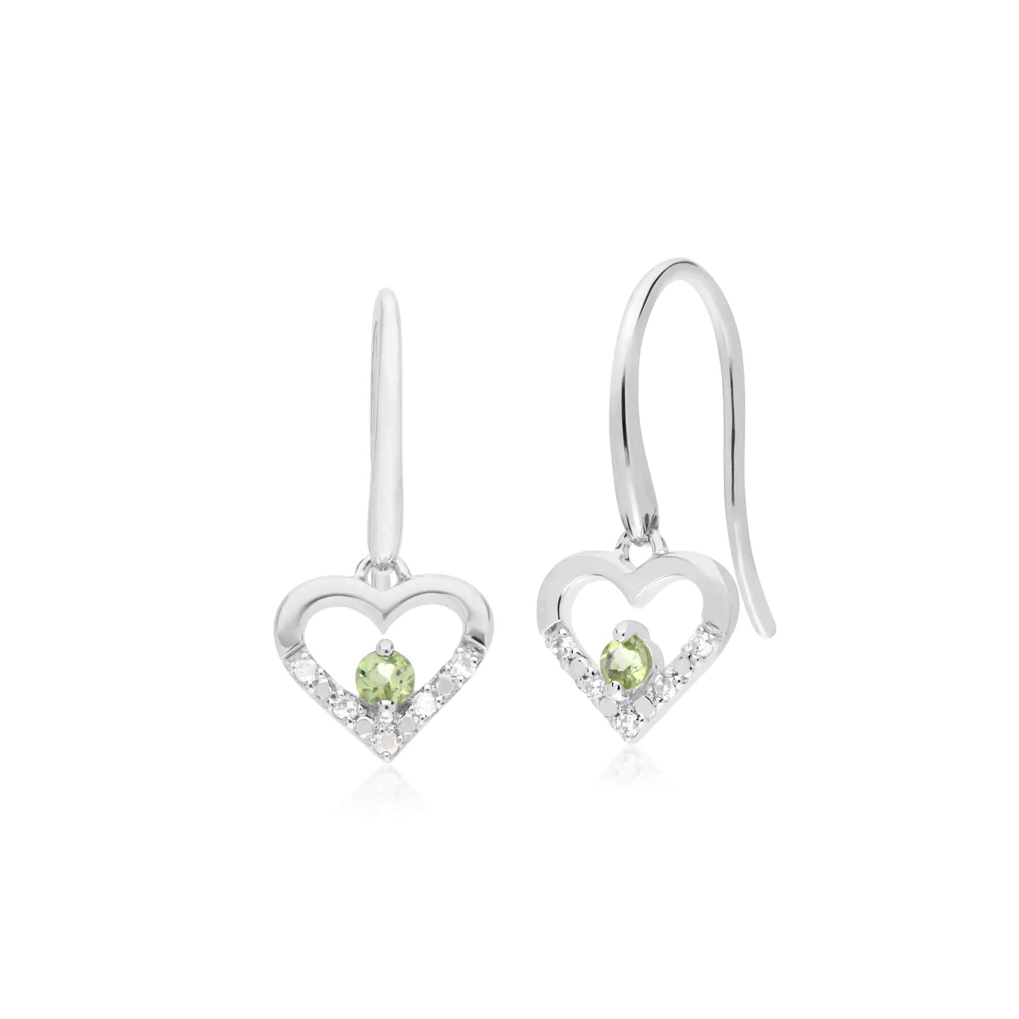 162E0258089-162P0219089 Classic Round Peridot & Diamond Heart Drop Earrings & Pendant Set in 9ct White Gold 2