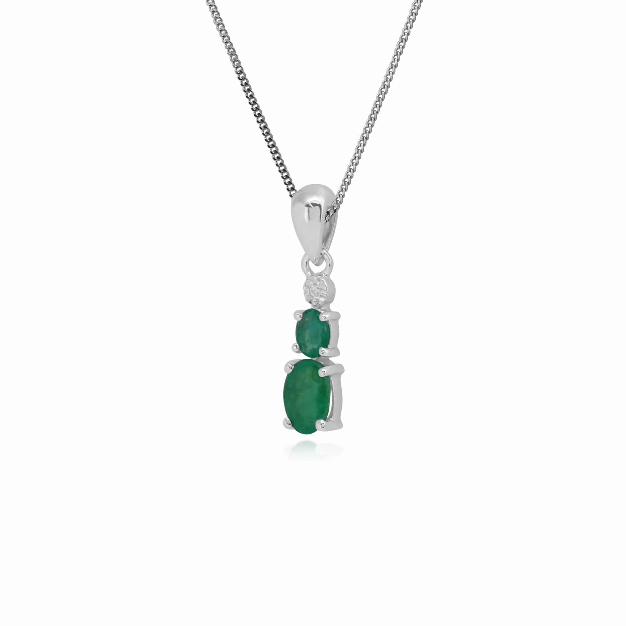 Classic Oval Emerald & Diamond Gradient Pendant in 9ct White Gold - Gemondo