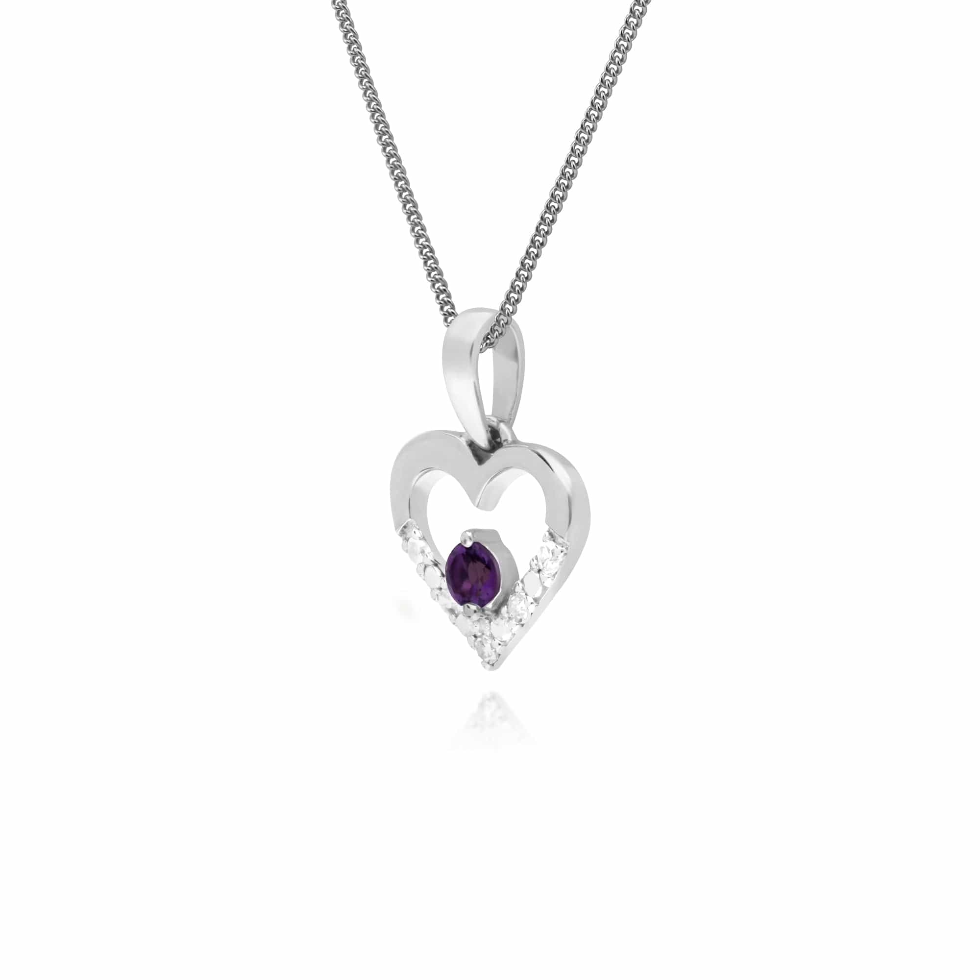 162P0219049 Classic Amethyst & Diamond Love Heart Shaped Pendant in 9ct White Gold 2