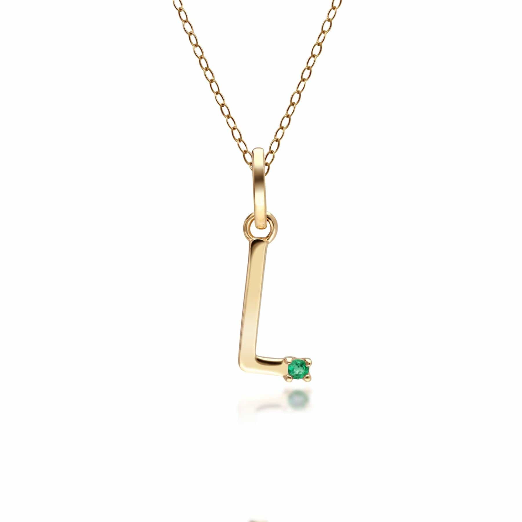 135P2047019 Initial Emerald Letter Necklace In 9ct Yellow Gold 13