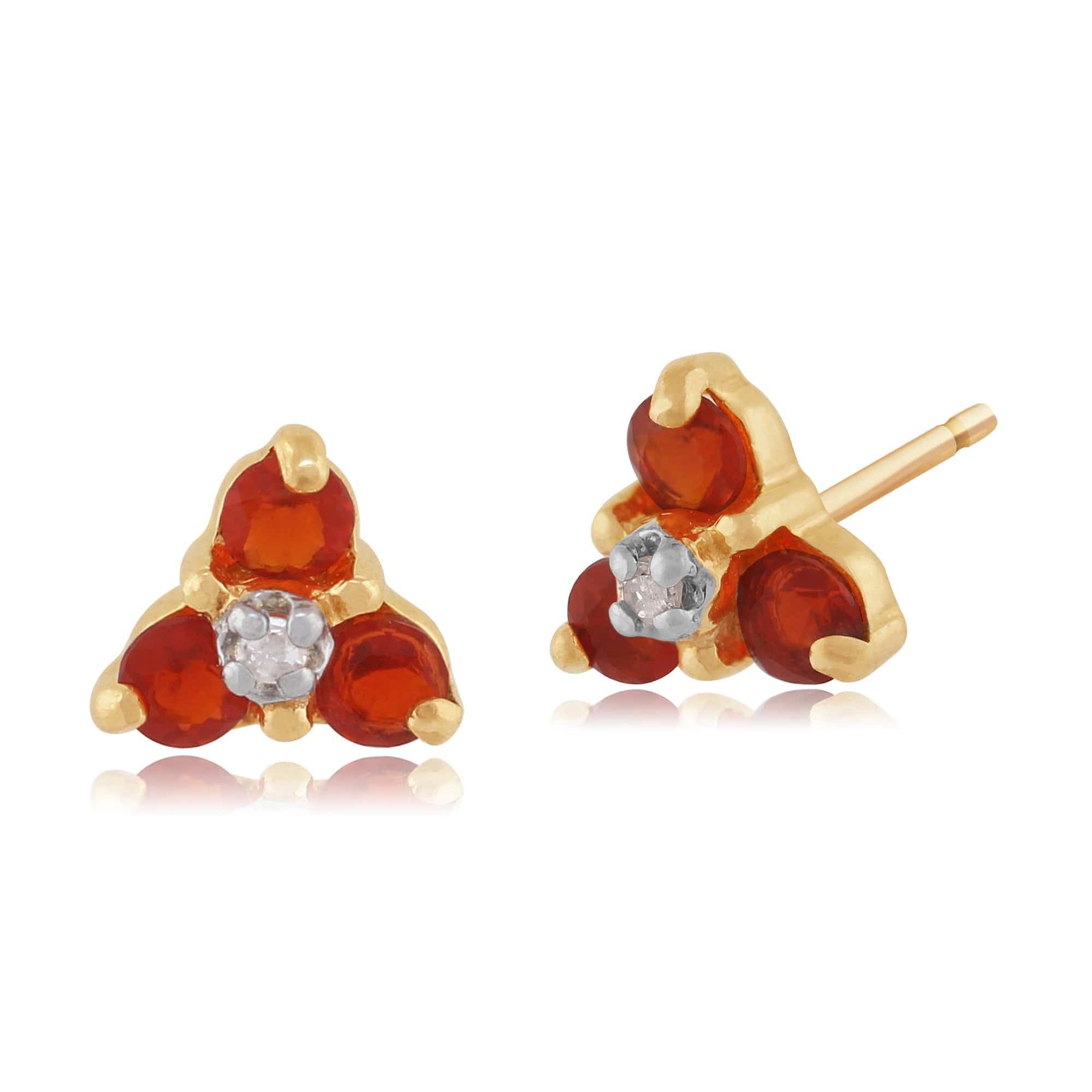 Classic Round Fire Opal & Diamond Cluster Stud Earrings in 9ct Yellow Gold - Gemondo