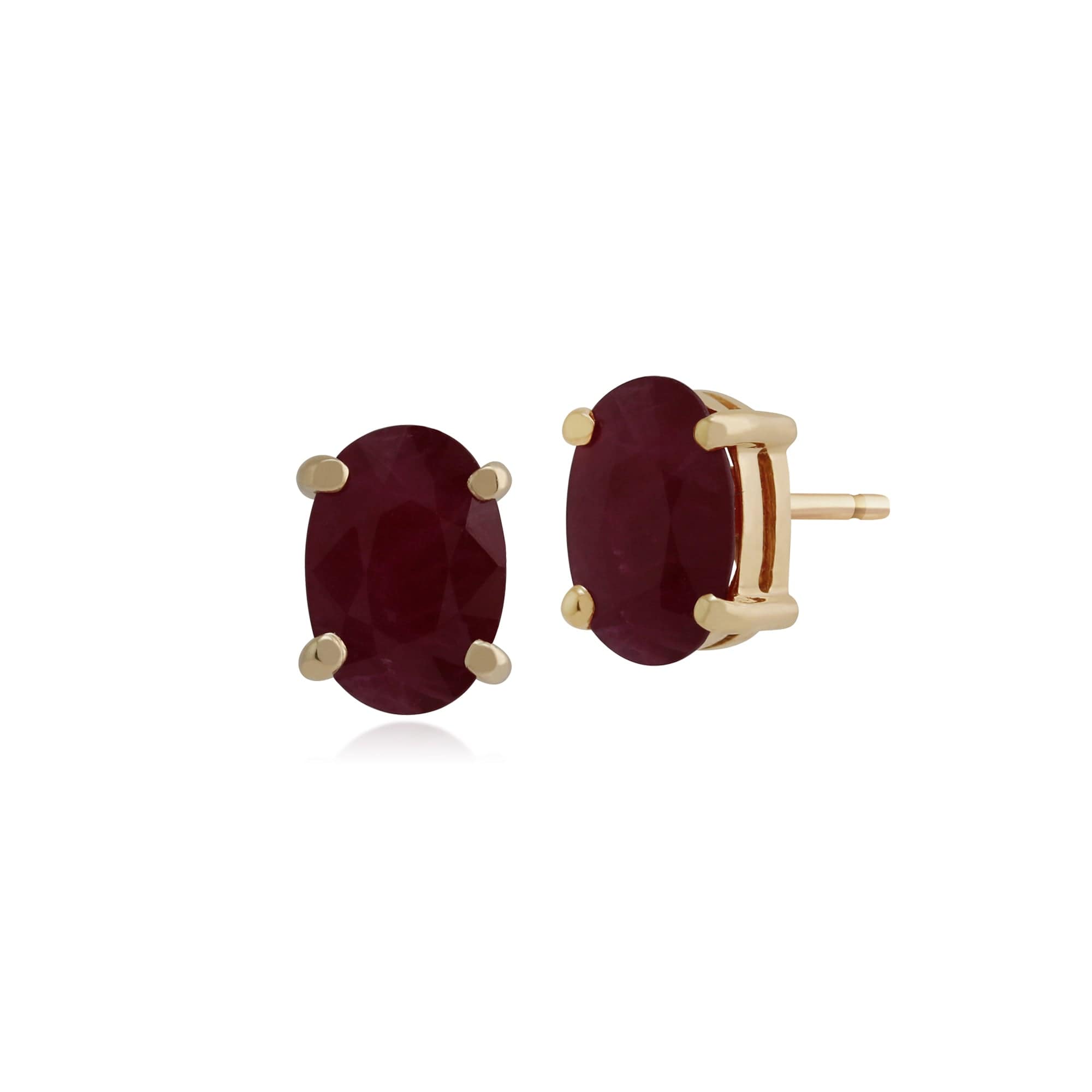 Classic Oval Ruby Single Stone Stud Earrings & Pendant Set in 9ct Yellow Gold - Gemondo