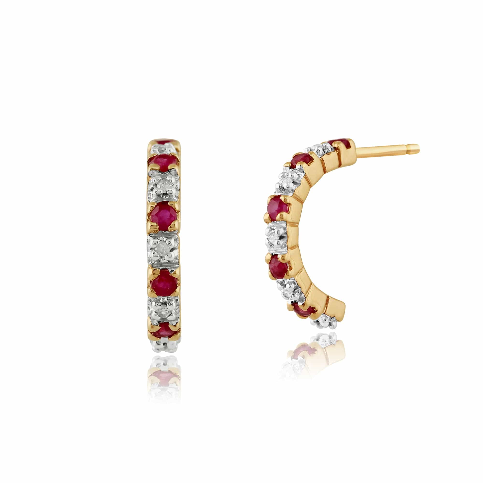 Classic Round Ruby & Diamond Half Hoop 9ct Gold Earrings