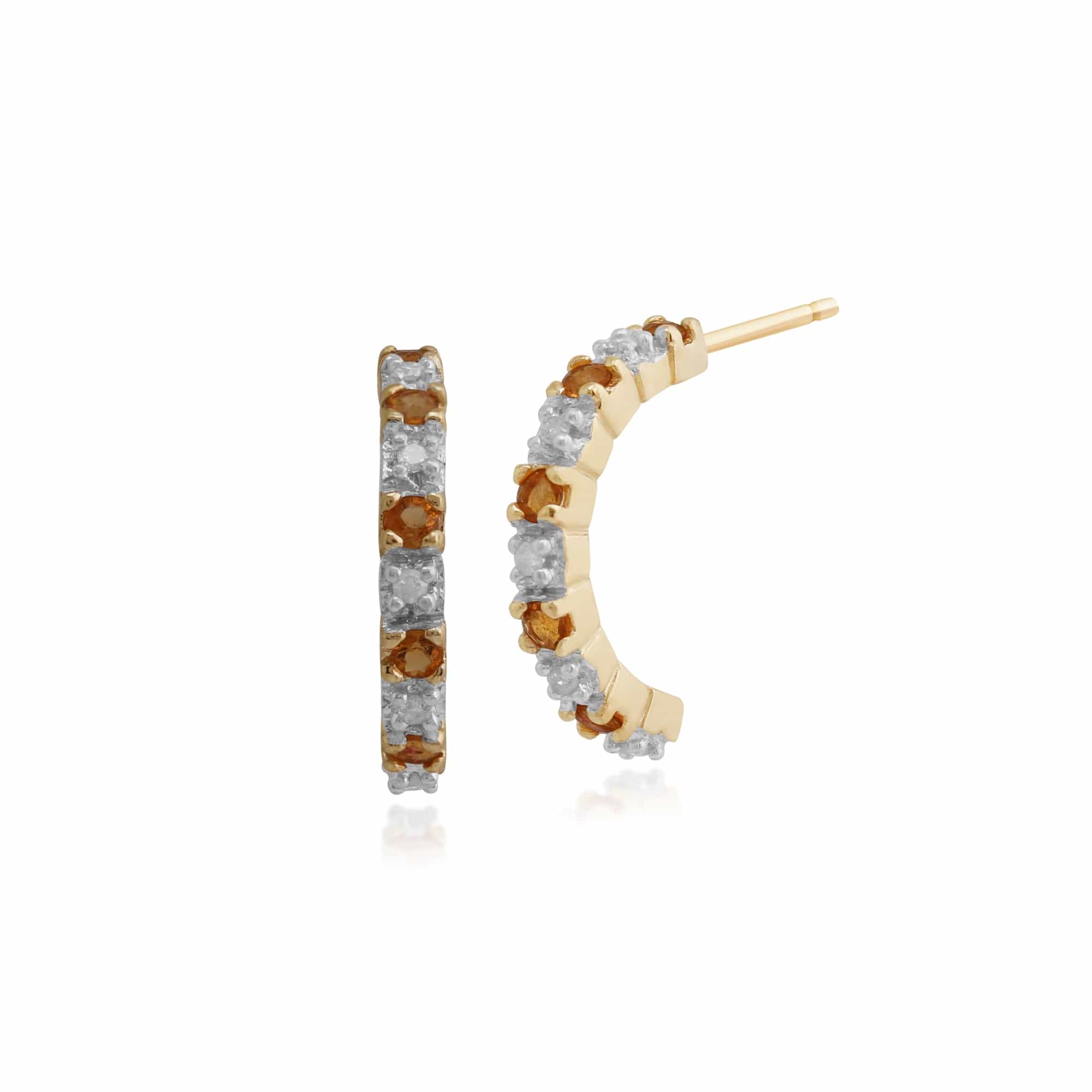 Classic Round Fire Opal & Diamond Half Hoop Earrings in 9ct Yellow Gold - Gemondo