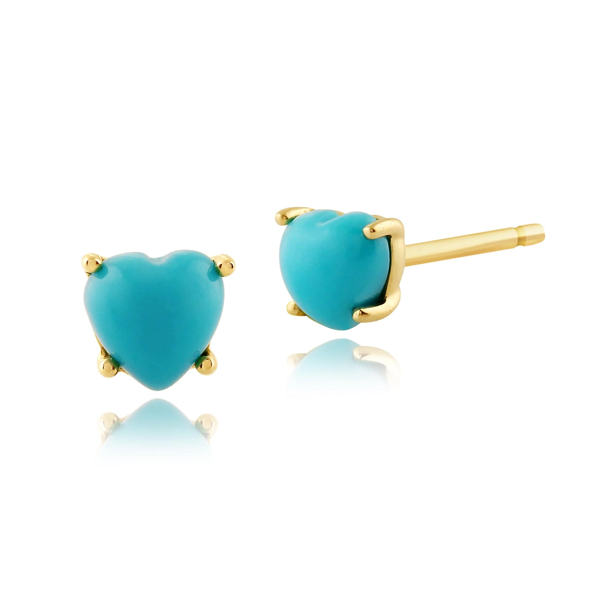 Classic Heart Turquoise Stud Earrings in 9ct Yellow Gold 4mm - Gemondo