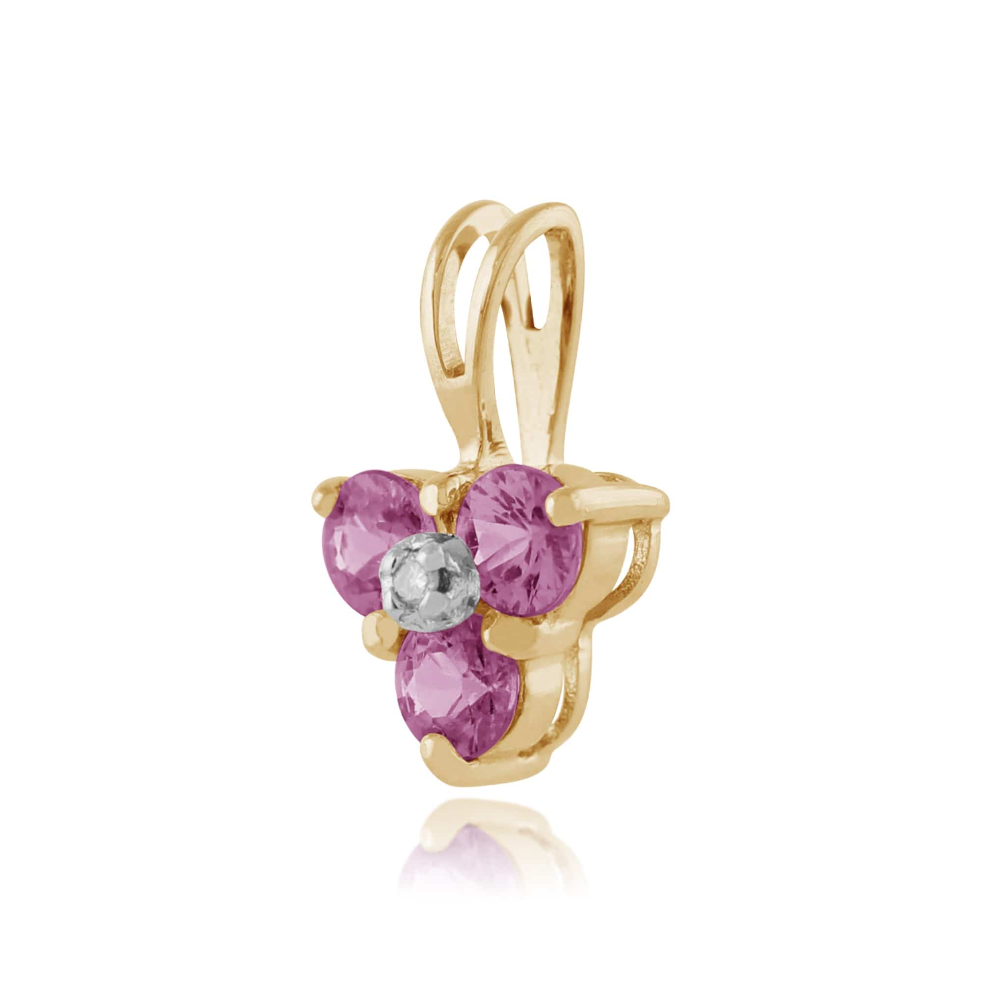 Classic Round Pink Sapphire & Diamond Cluster Pendant in 9ct Yellow Gold - Gemondo