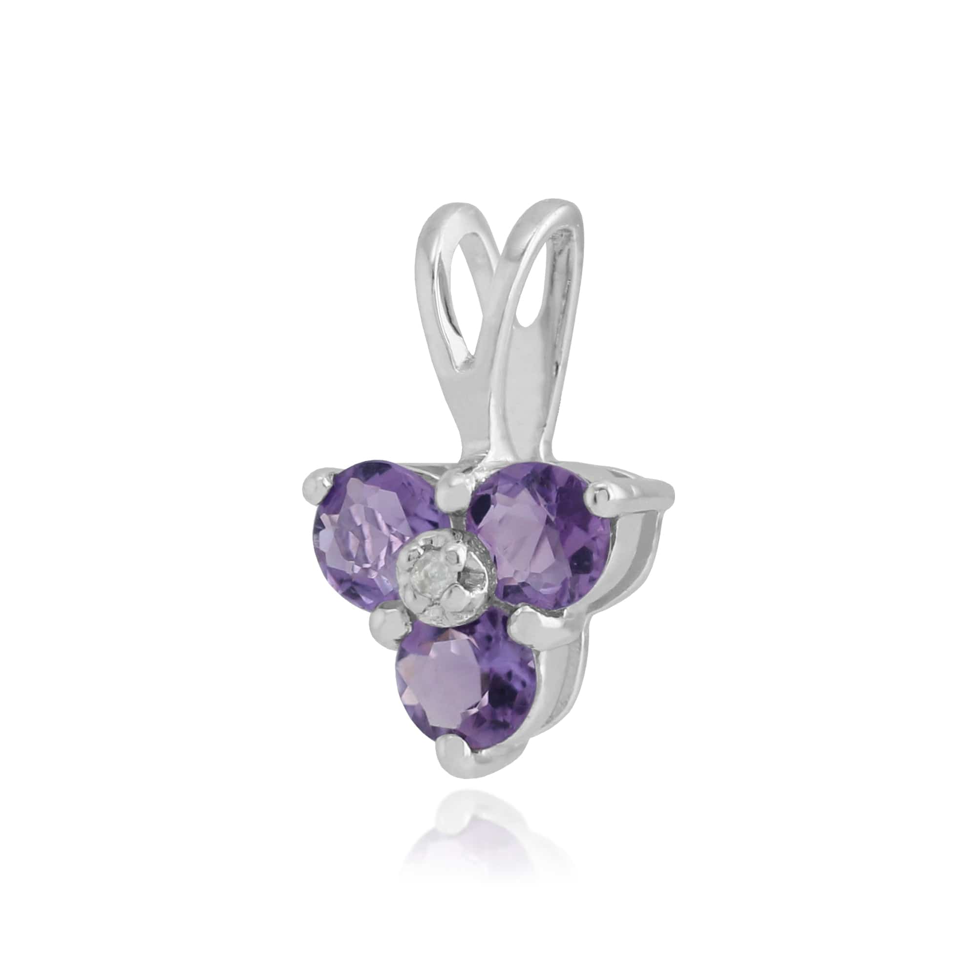 Floral Amethyst & Diamond Pendant in 9ct White Gold - Gemondo
