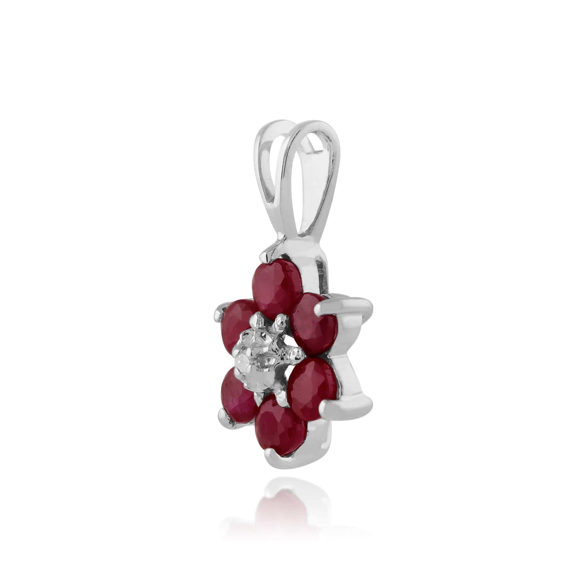 181P0625059 Floral Round Ruby & Diamond Pendant in 9ct White Gold 2