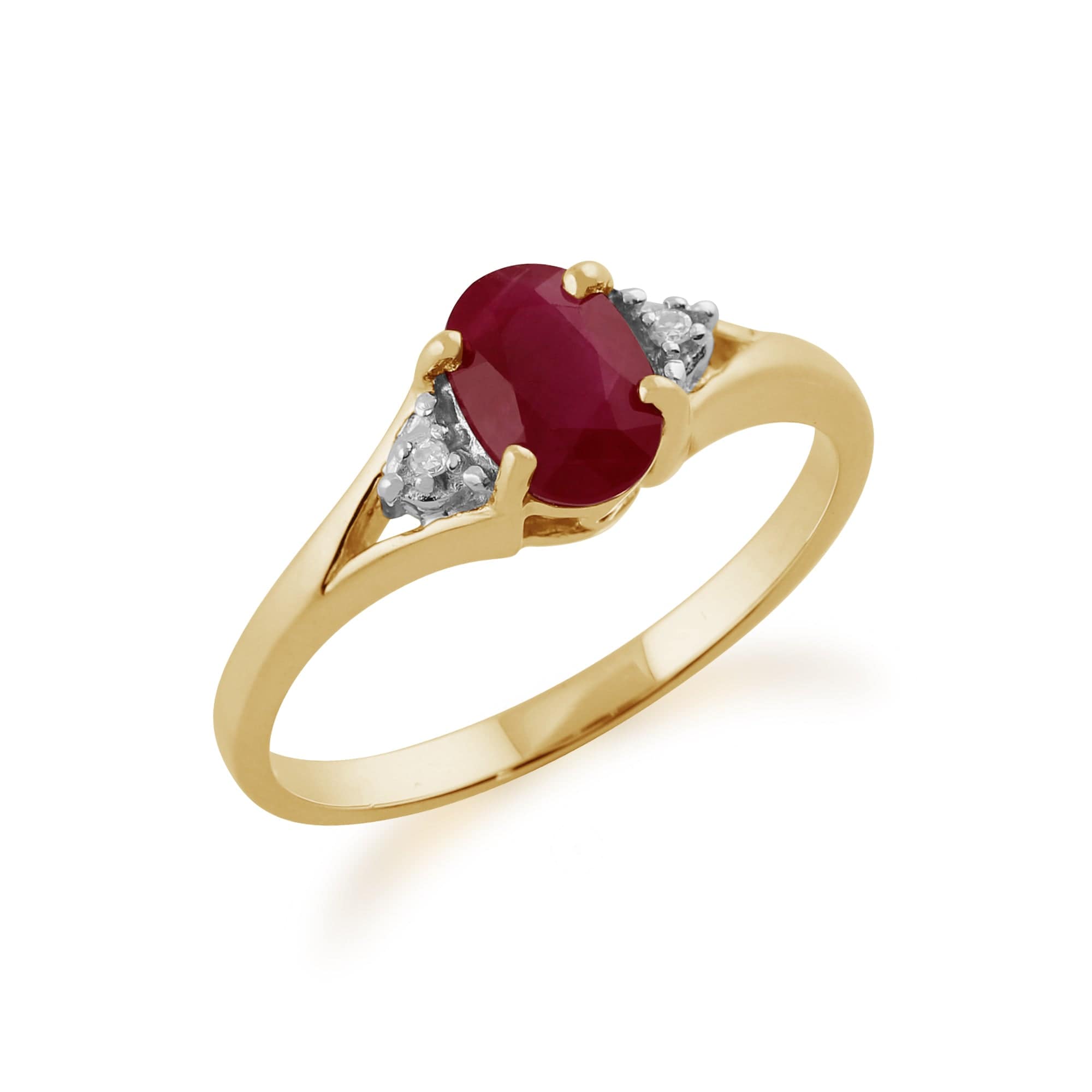 25459 Classic Oval Ruby & Diamond Ring in 9ct Yellow Gold 2