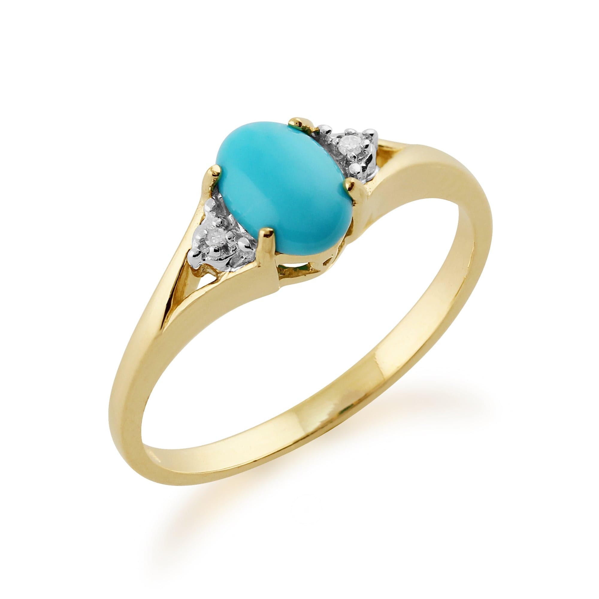 181R0748529 Classic Oval Turquoise & Diamond Ring in 9ct Yellow Gold 2