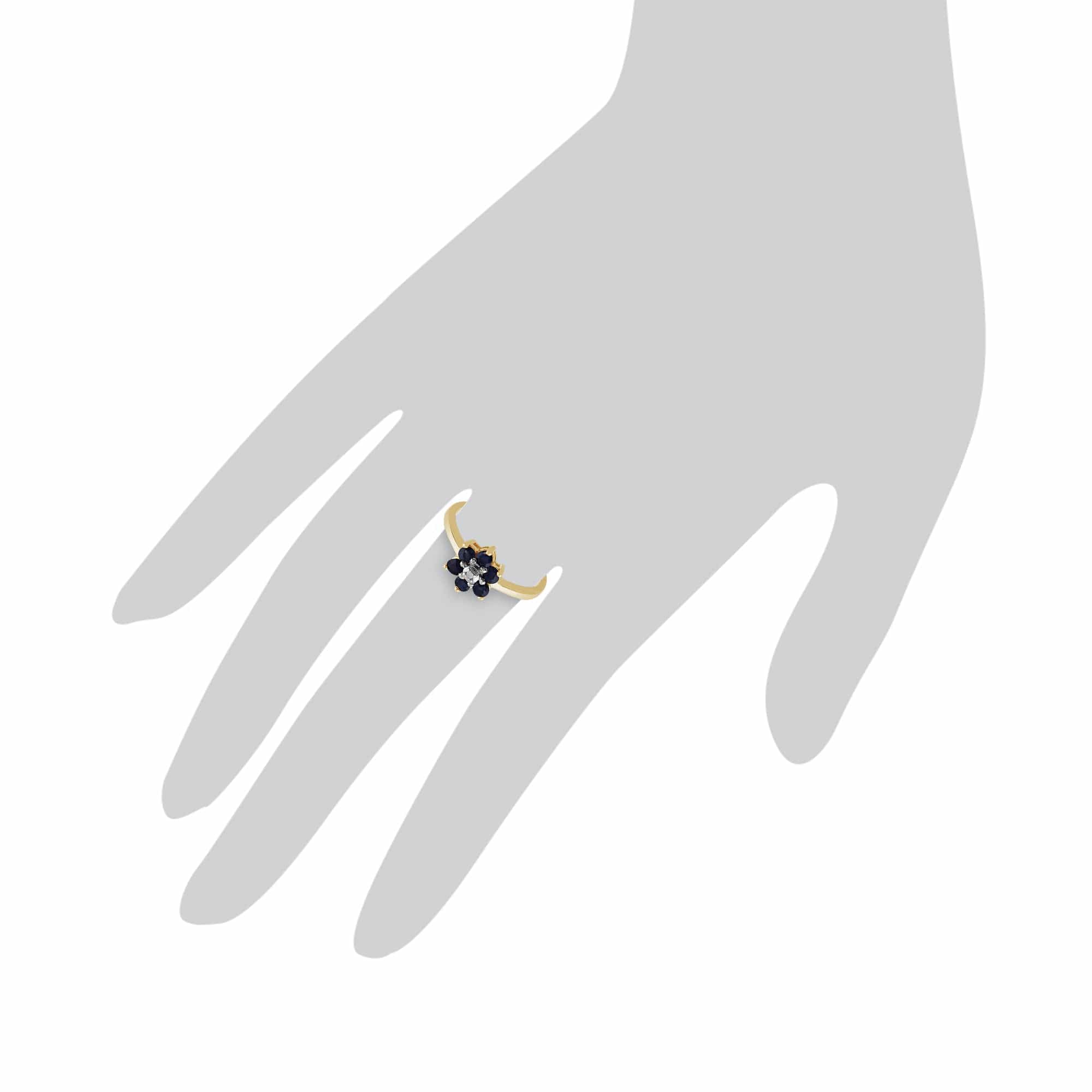 Floral Round Sapphire & Diamond Cluster Ring in 9ct Yellow Gold Scale Image 