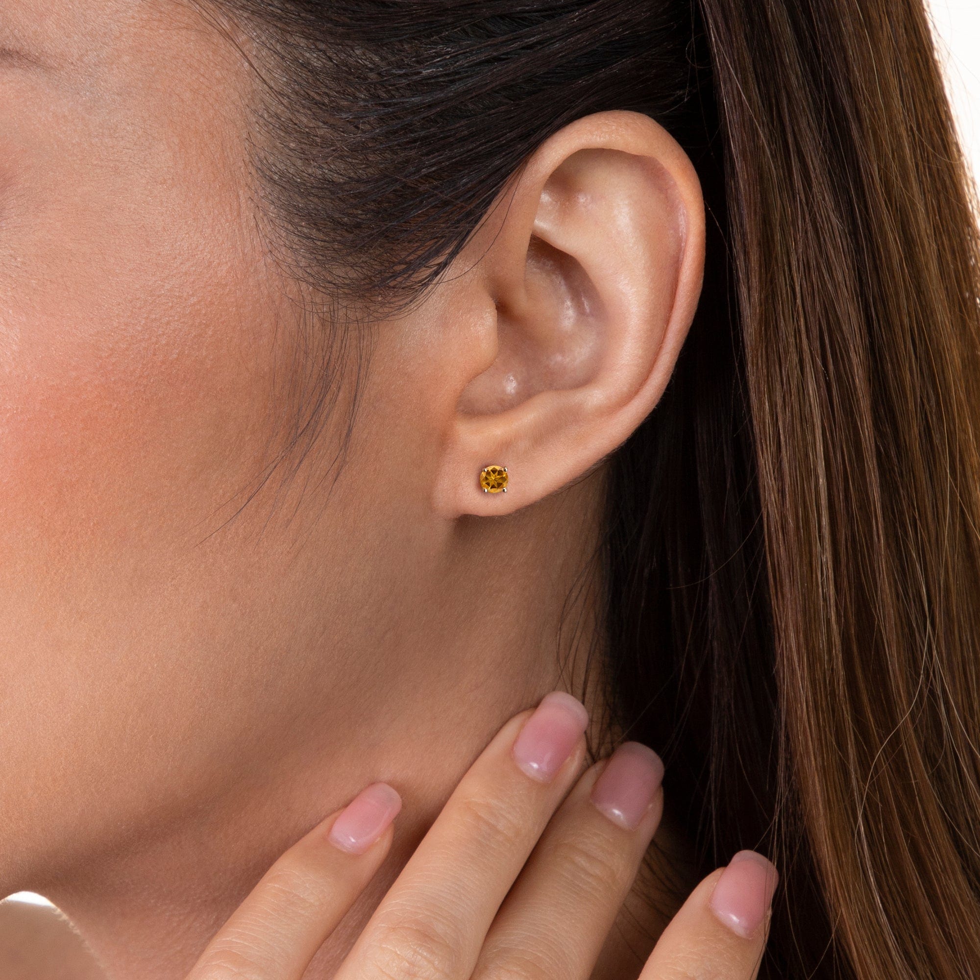 Classic Round Citrine Claw Set Stud Earrings in 9ct Yellow Gold - Gemondo