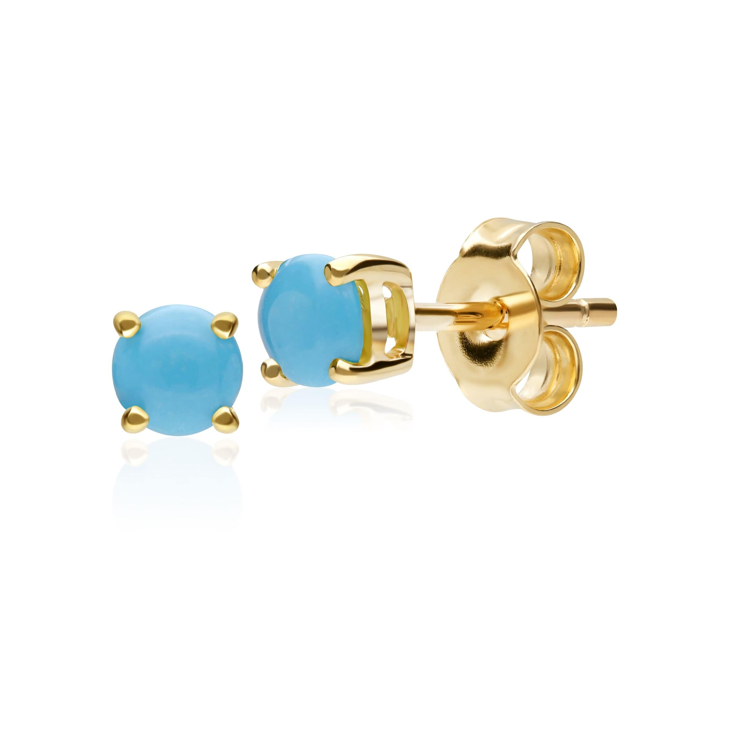26945 Classic Round Turquoise Cabochon Stud Earrings in 9ct Yellow Gold 1