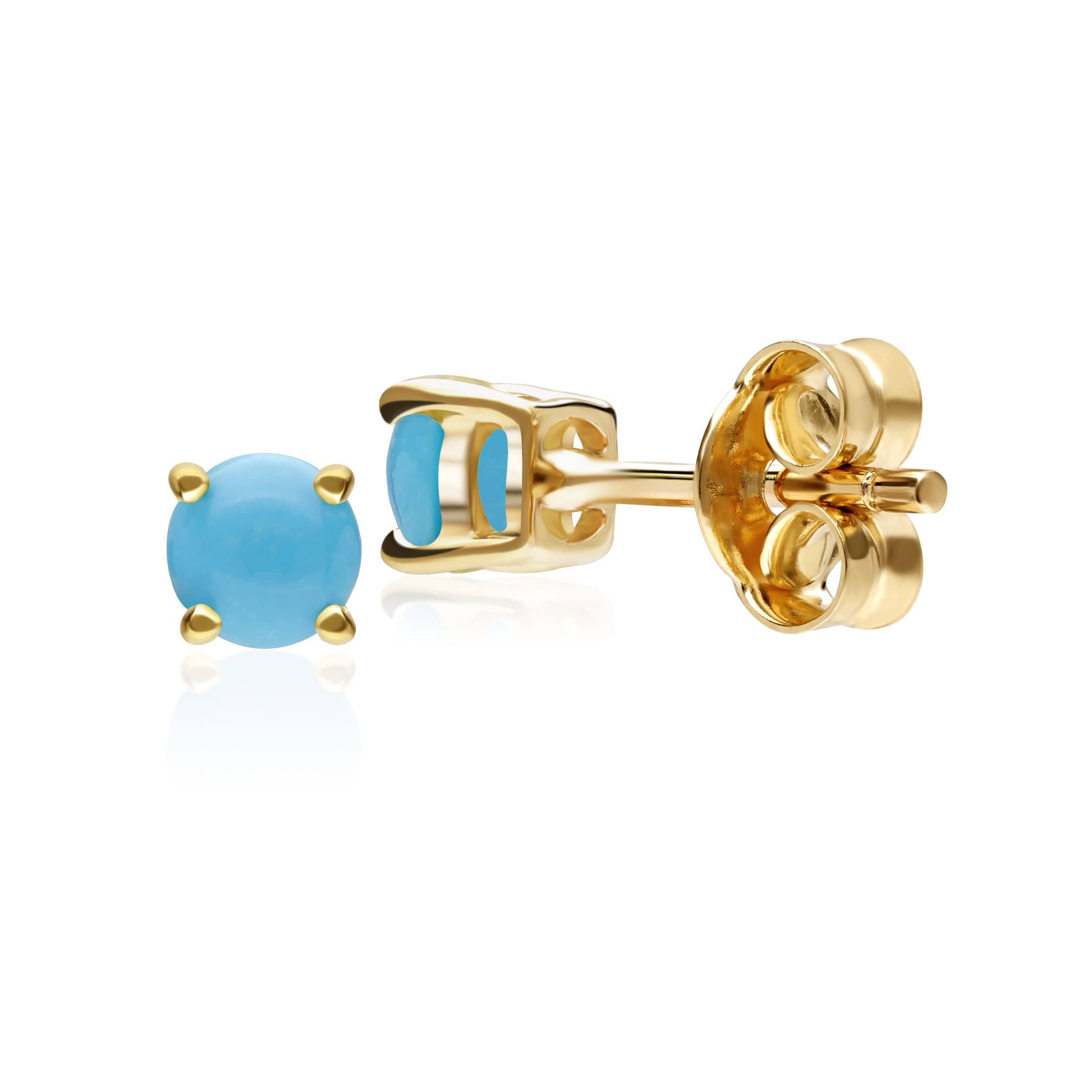 26945 Classic Round Turquoise Cabochon Stud Earrings in 9ct Yellow Gold 2