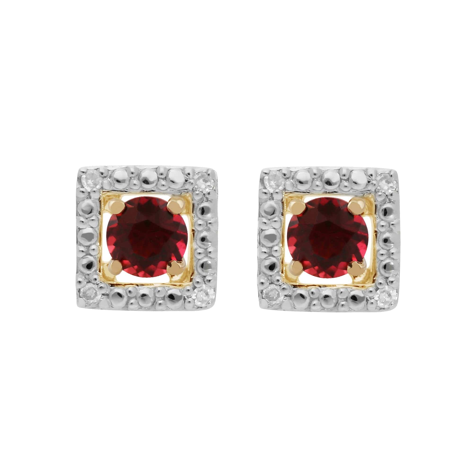 183E0083469-191E0379019 Classic Round Pink Tourmaline Stud Earrings with Detachable Diamond Square Earrings Jacket Set in 9ct Yellow Gold 1
