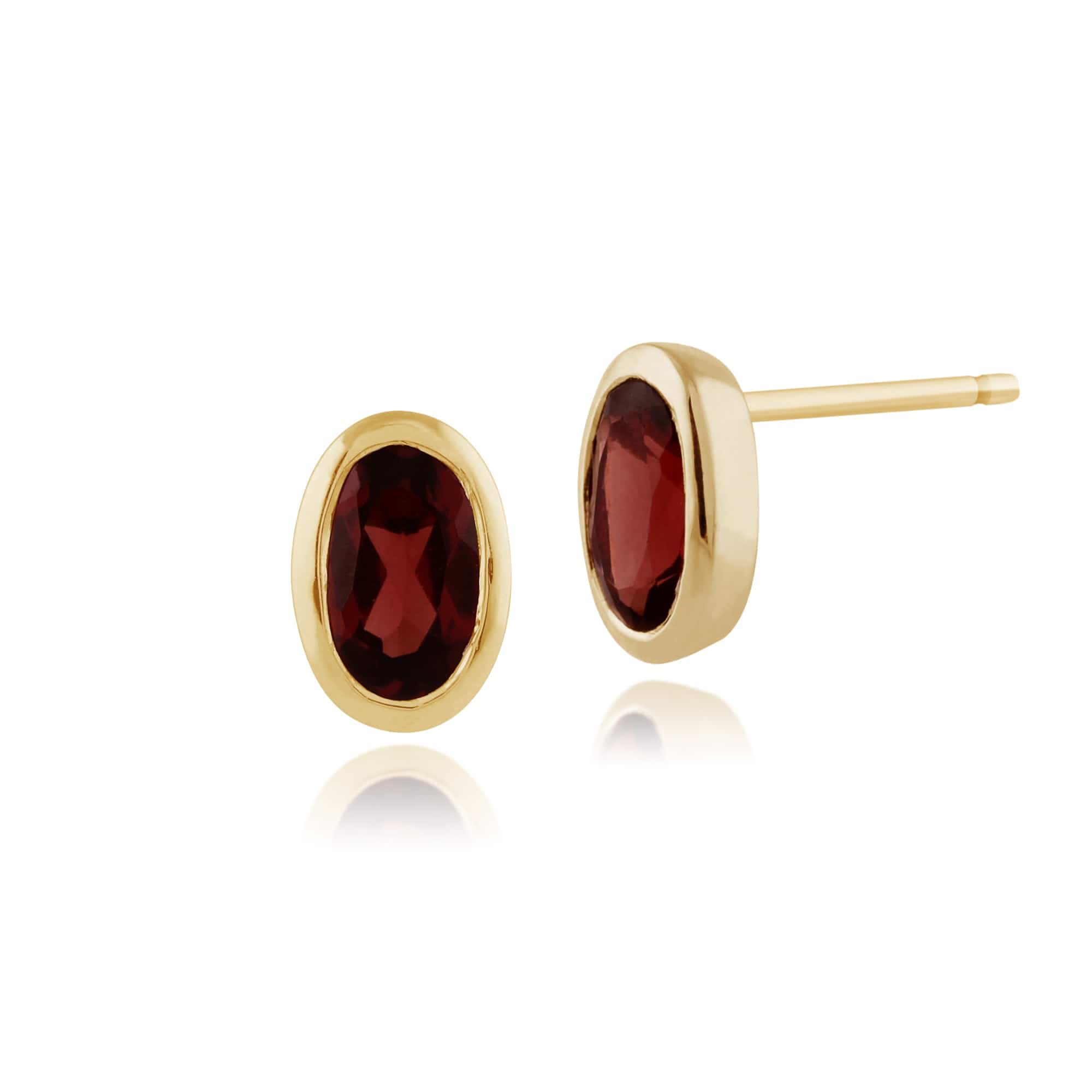 Classic Oval Garnet Stud Earrings in 9ct Yellow Gold - Gemondo