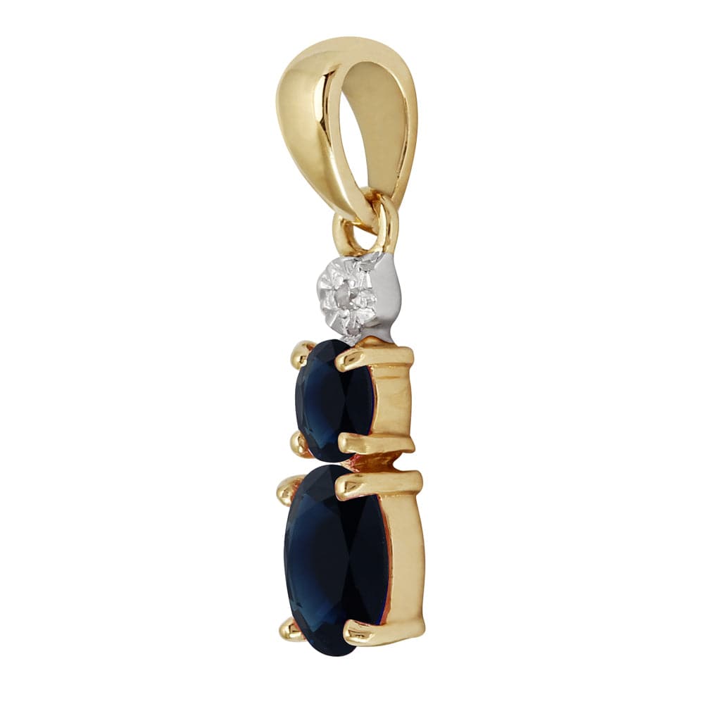 Classic Oval Sapphire & Diamond Pendant in 9ct Yellow Gold - Gemondo