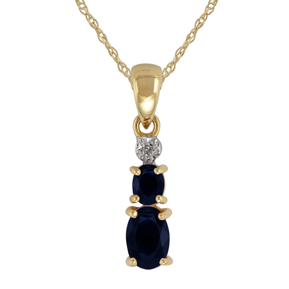 Classic Oval Sapphire & Diamond Pendant in 9ct Yellow Gold - Gemondo