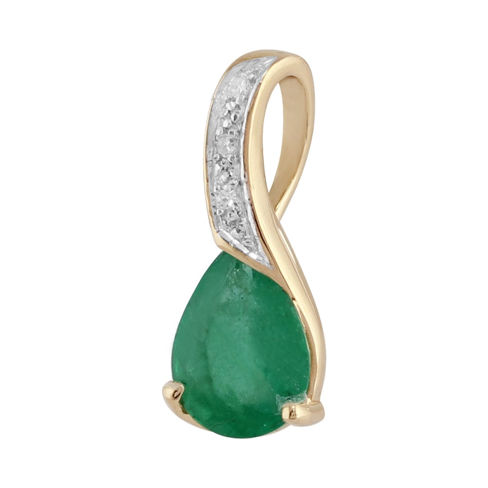 Classic Pear Emerald & Diamond Pendant in 9ct Yellow Gold - Gemondo